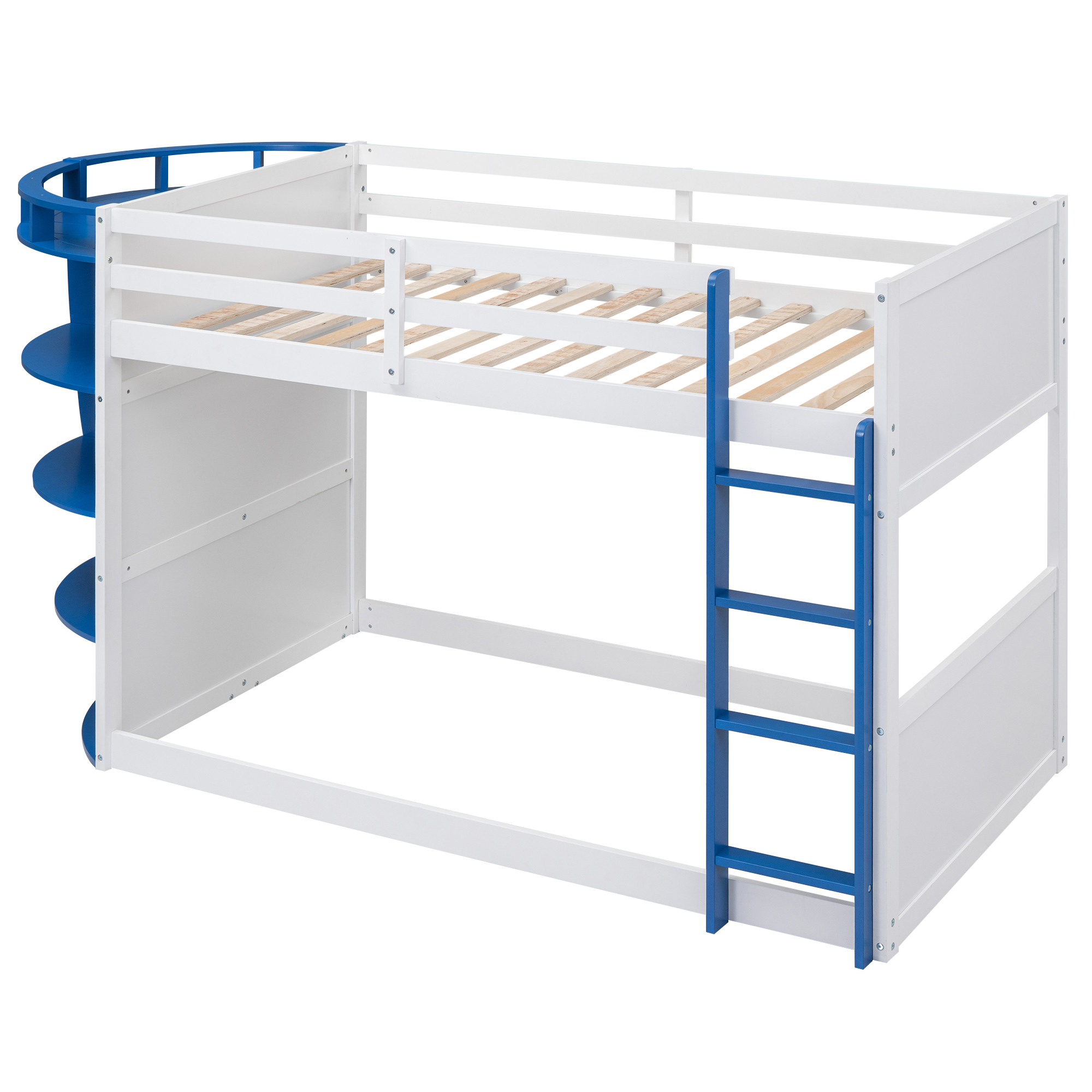 Nestfair Blue Twin over Twin Boat-Like Shape Bunk Bed with Shelves