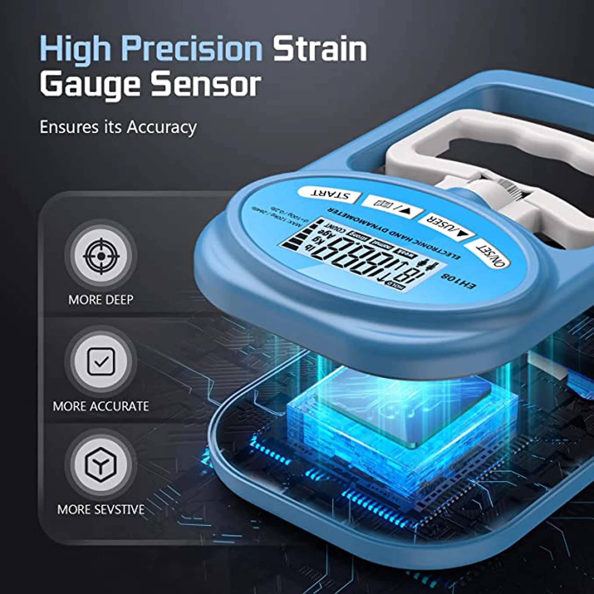 Digital Hand Dynamometer Grip Strength Measurement Meter Auto Capturing Electronic Hand Grip Power 198 Lbs / 90 Kgs