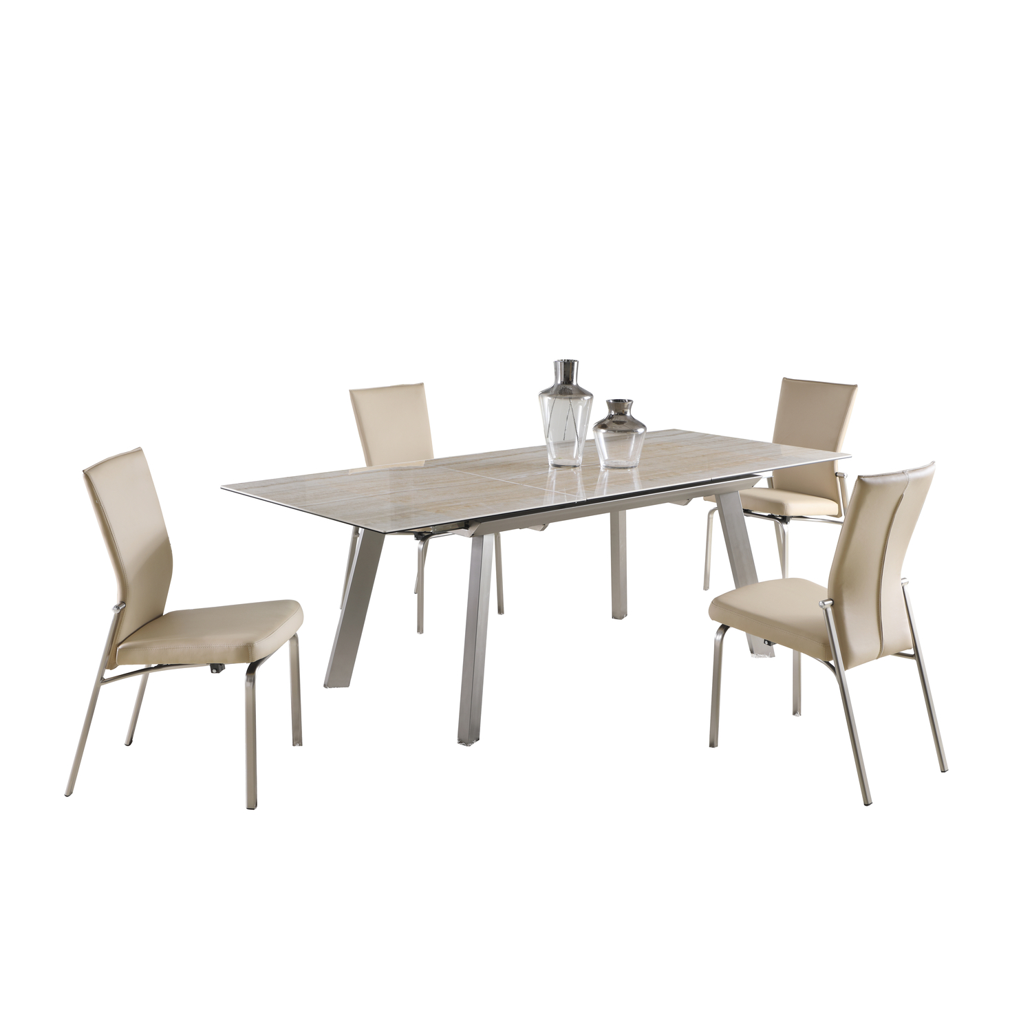 Chintaly Contemporary Dining Set w/ Extendable Ceramic Top Table & Motion-Back Chairs