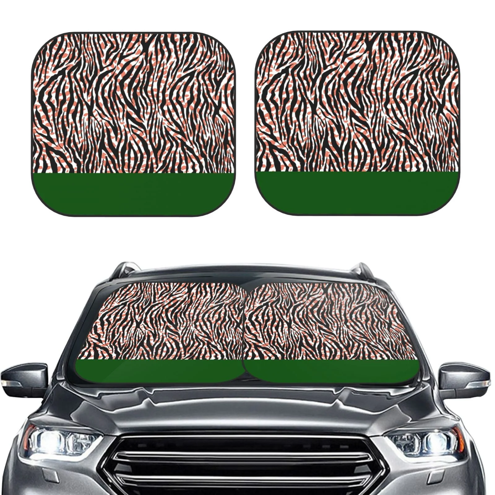 Lukts Zebra Skin And Leopard Print Print 2 Piece Car Sun Shade Windshield,Foldable Car Shade Front Windshield With Keeps Your Vehicle Cool, For Most Sedans Suv And Trucks - Small