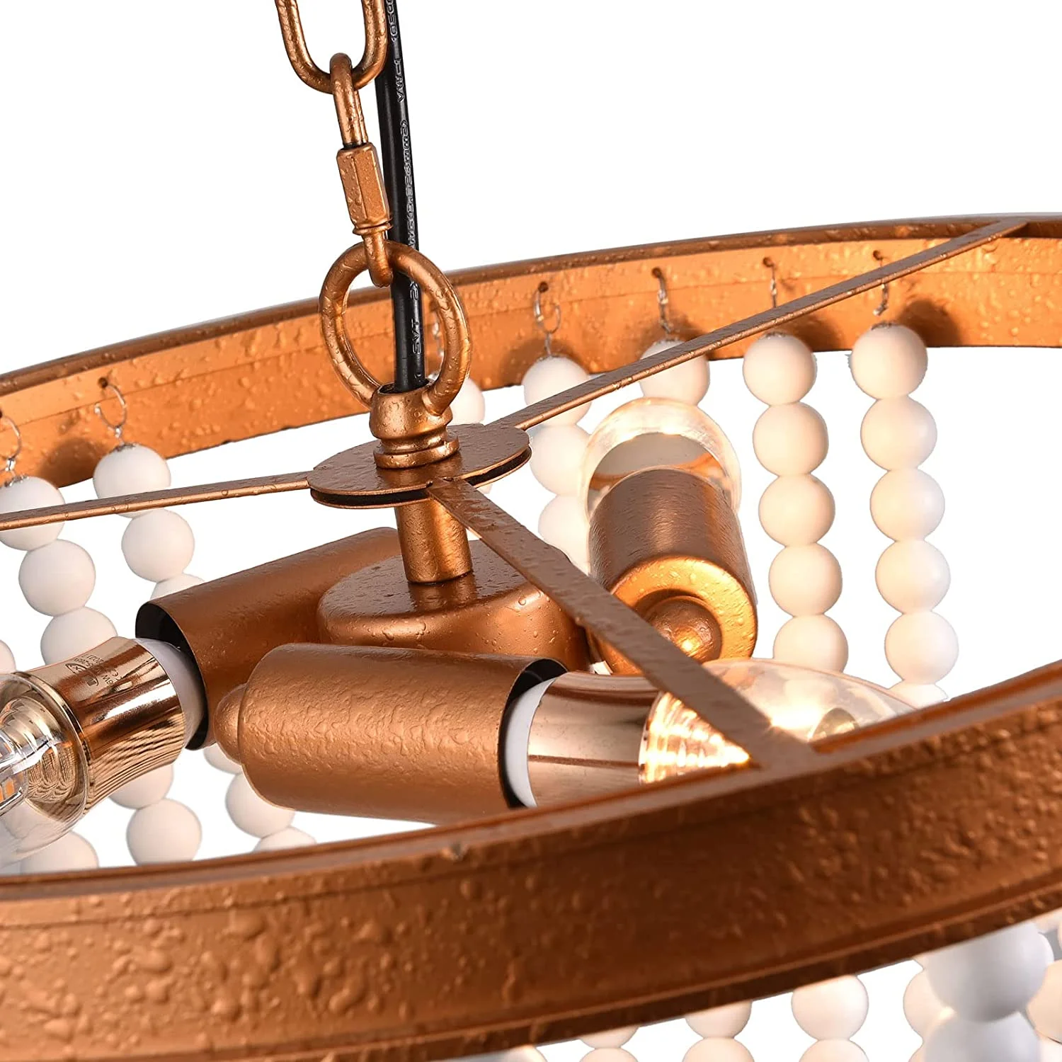 Oukaning 3-lights Boho Wood Bead Chandelier Adjustable Height Pendant Light Ceiling Lamp Bohemian-inspired 15.5