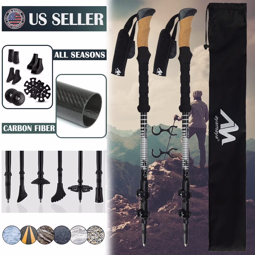 IClover Trekking Walking Hiking Sticks Poles Anti-Shock Adjustable Alpenstock