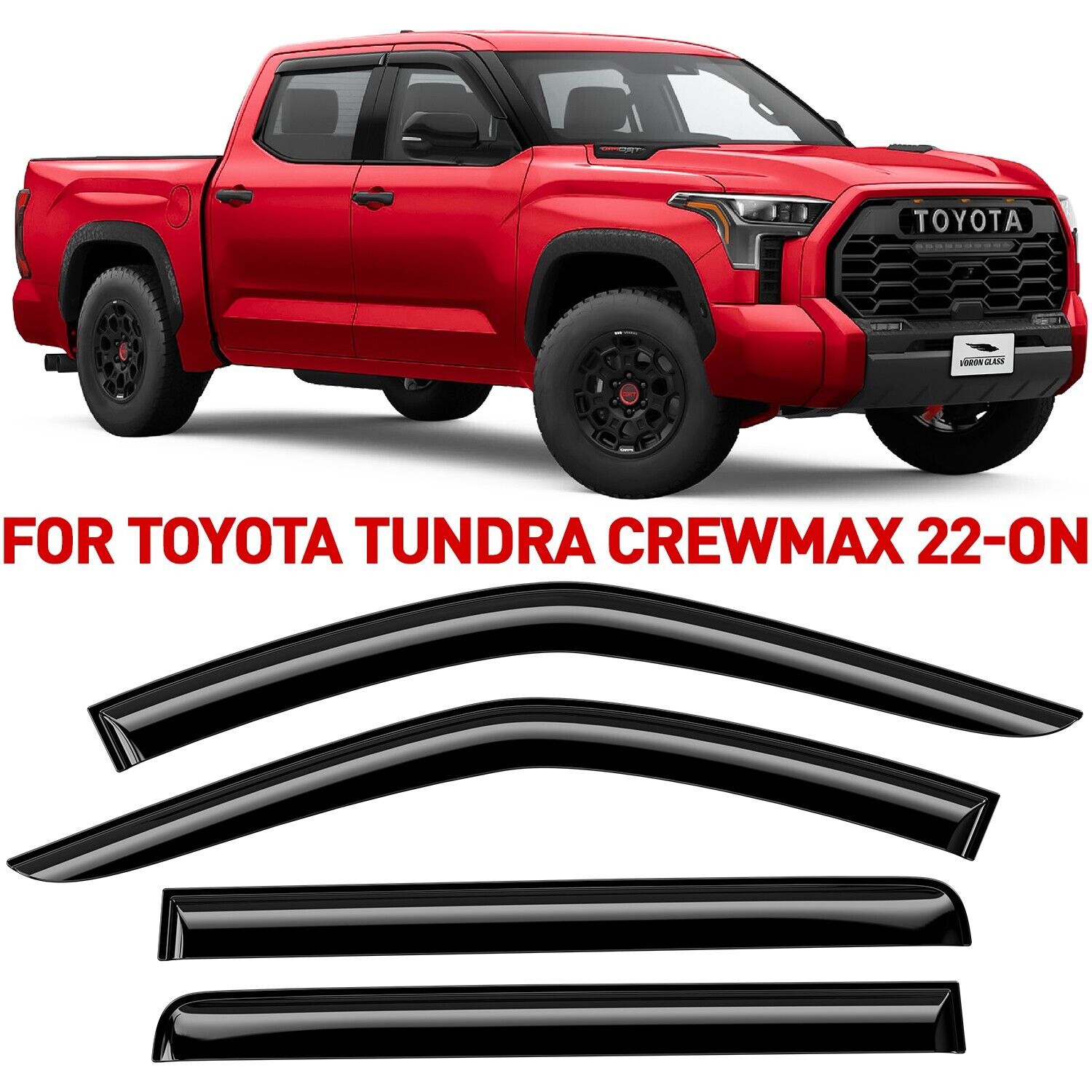 Voron Glass Tape-on Extra Durable Rain Guards for Toyota Tundra 2022-2024 CrewMax, Window Deflectors, Vent Window Visors, 4 Pieces - 100416