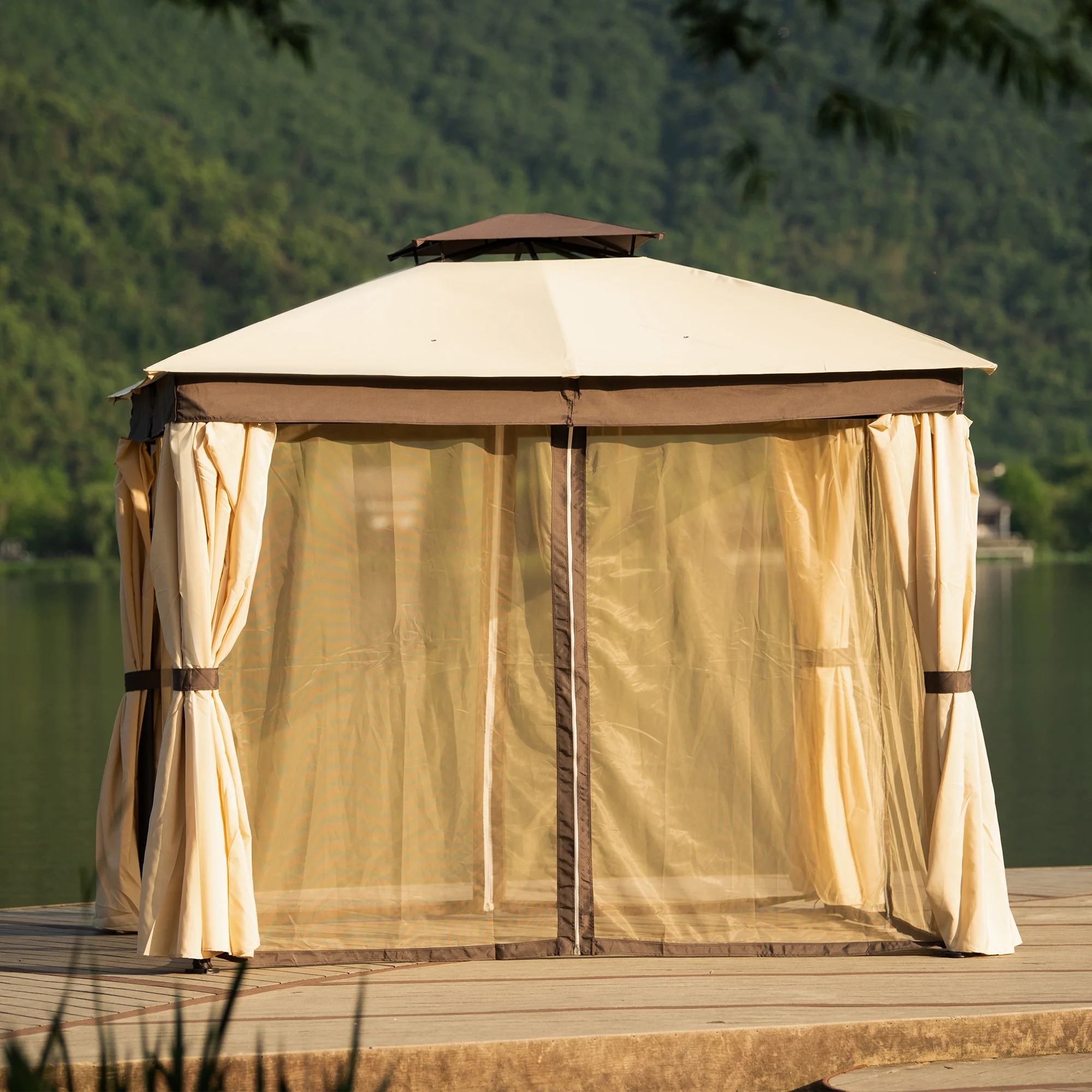 VIRUBI 9.8 x 9.8 ft. Outdoor Gazebo Canopy Soft Top w/Mosquito Netting