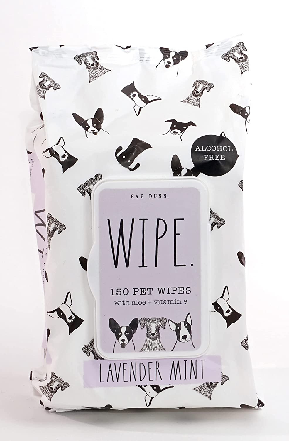 Rae Dunn Pet Wipes, Alcohol Free with Aloe and Vitamin E, Lavender Mint, 150 Count