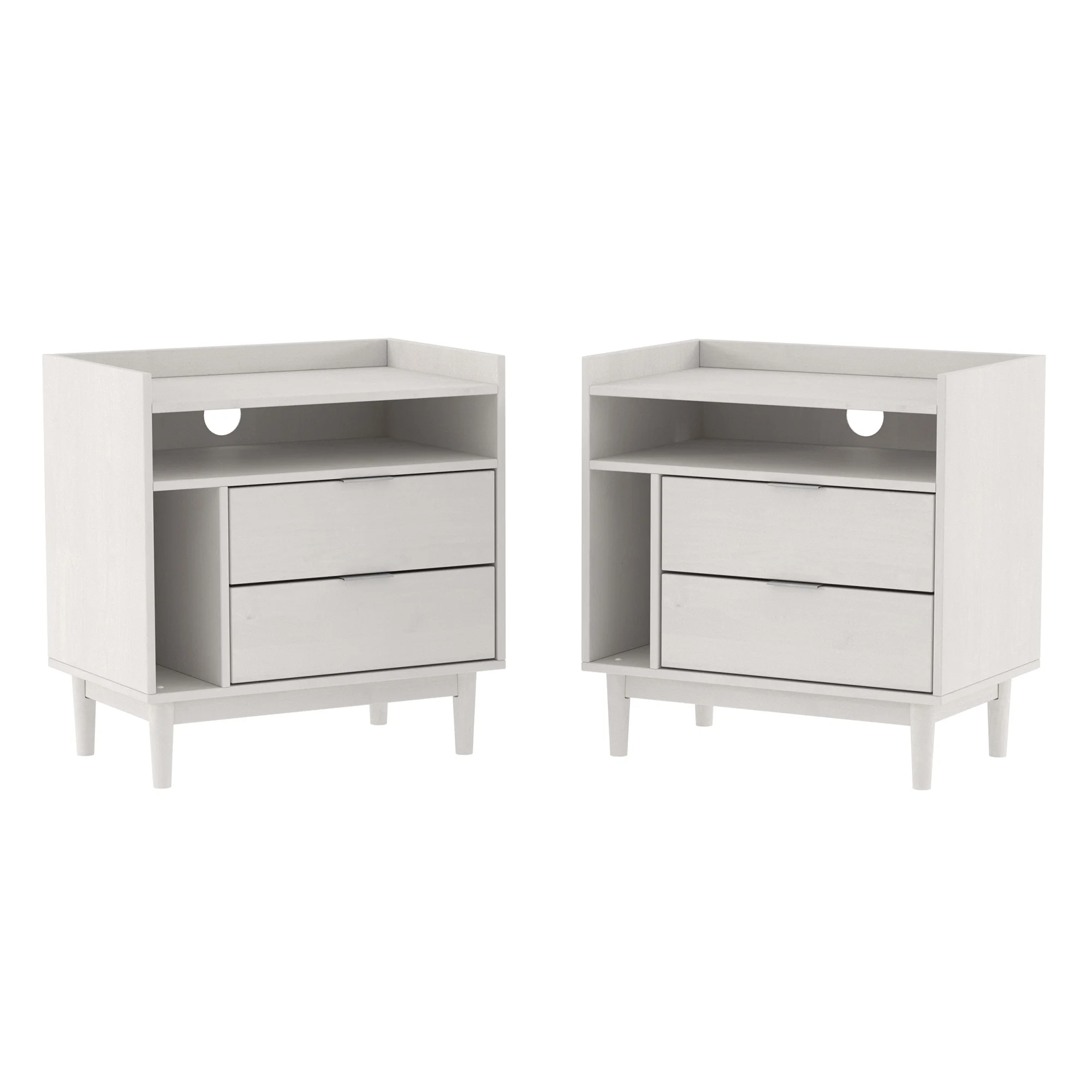 Walker Edison Mid-Century Modern 2-Drawer Wood Nightstand, Set of 2, White