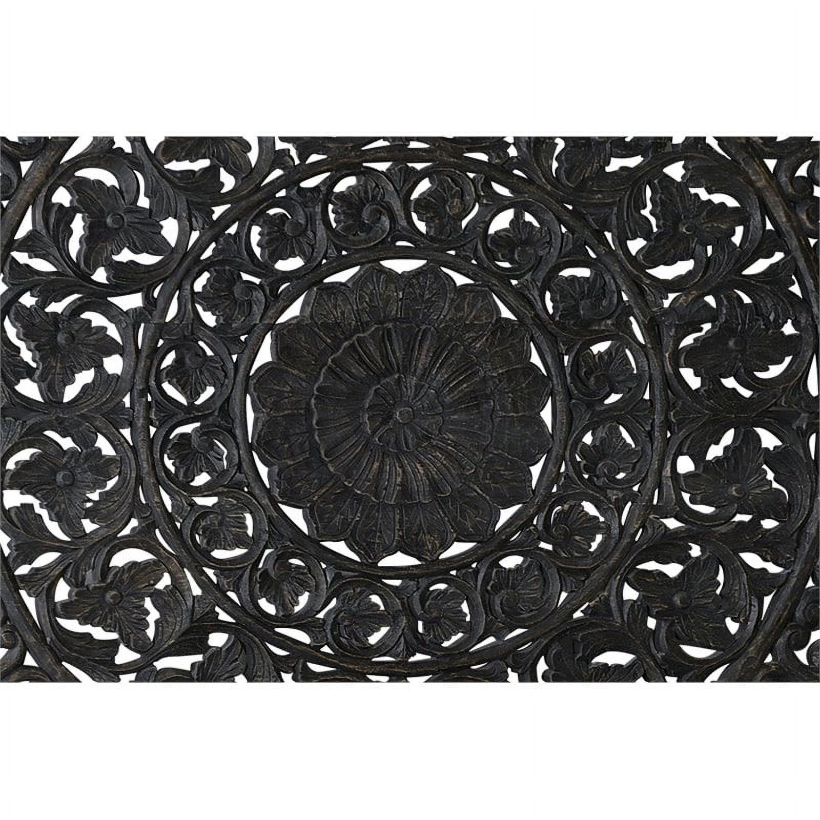 Taran Designs Gianna Carved Solid Wood Queen Panel Bed in Antique Black