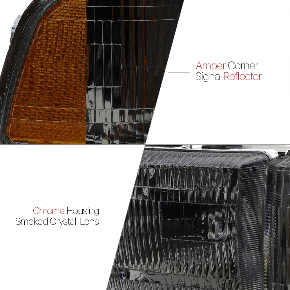 Smoke Tinted Headlight Crystal Fresnel Lens+Amber Corner L+R for 94-02 Dodge Ram 95 96 97 98 99 00 01 Fits select: 1994-2002 DODGE RAM 1500, 1994-2002 DODGE RAM 2500