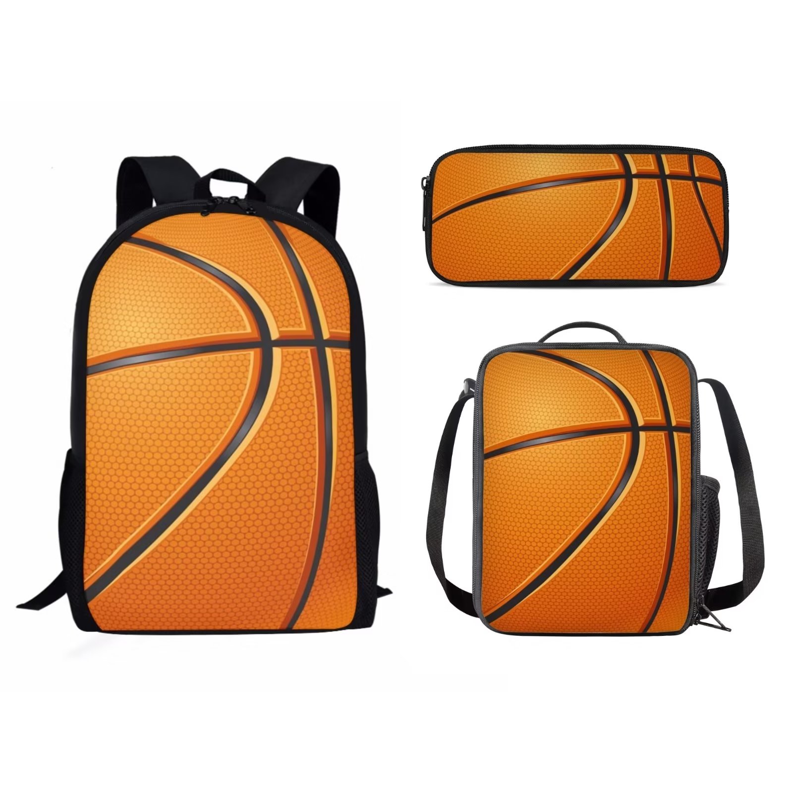 Renewold Basketball Backpacks 3 Pcs for School Teen Boys Insulation Lunch Box Pencil Case Middle School Teenage Girls Schoolbags