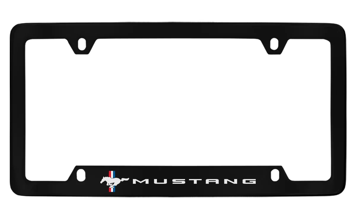 Ford Mustang Pony Black Coated Metal Bottom Engraved License Plate Frame Holder