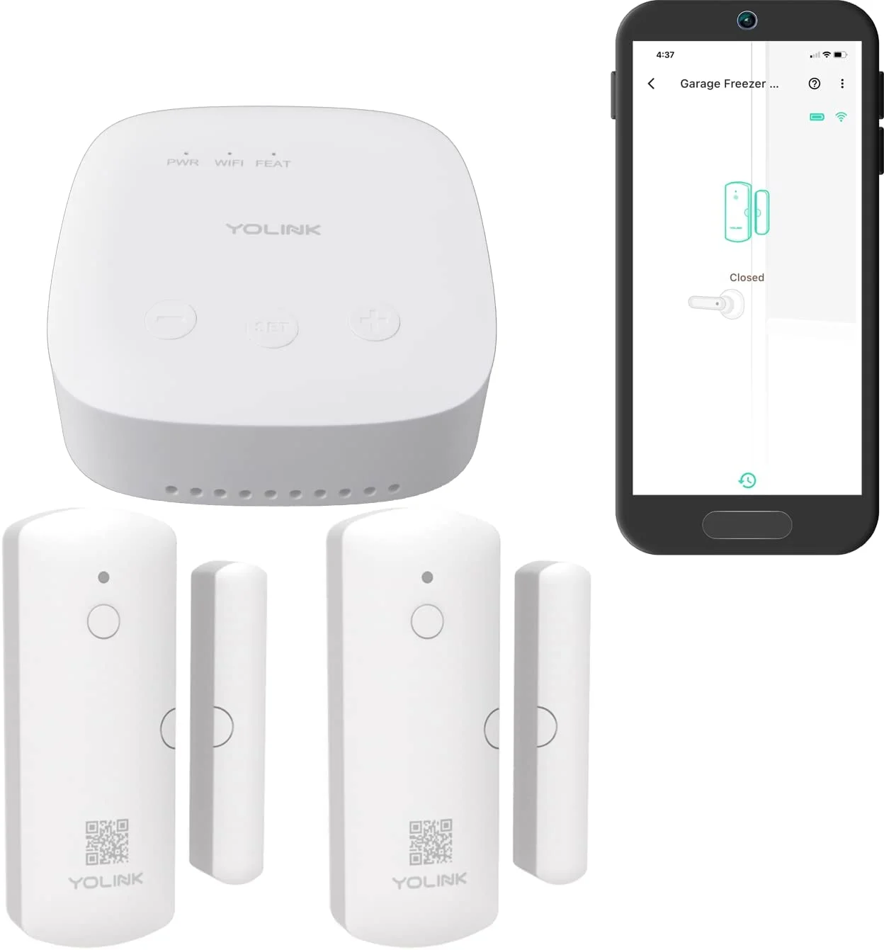 YoLink SpeakerHub & Two Door Sensors Smart Home Starter Kit – Audio Hub Plays Tones/Sounds, Spoken Messages, LoRa-Powered ¼ Mile Range, Compatible with Alexa, Google, IFTTT, WiFi Required
