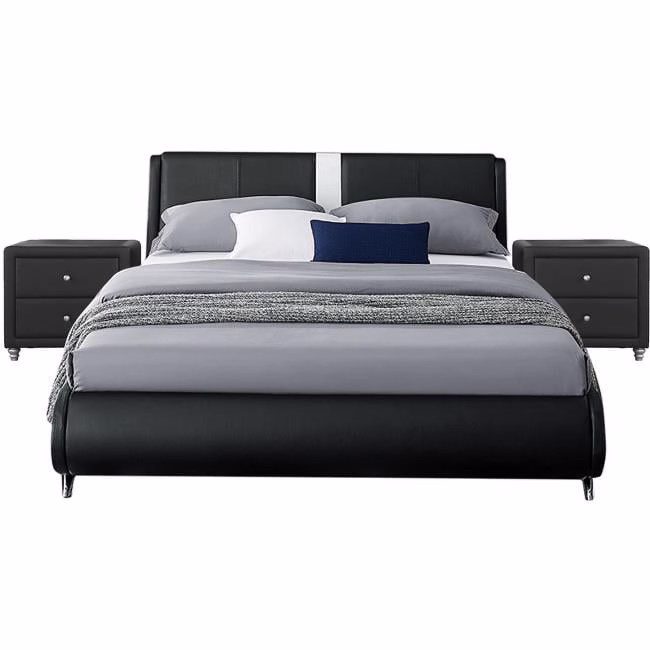 Carlton Bed in Black with 2 Nightstand, King Size - 88.5 x 81 x 33.5 in.