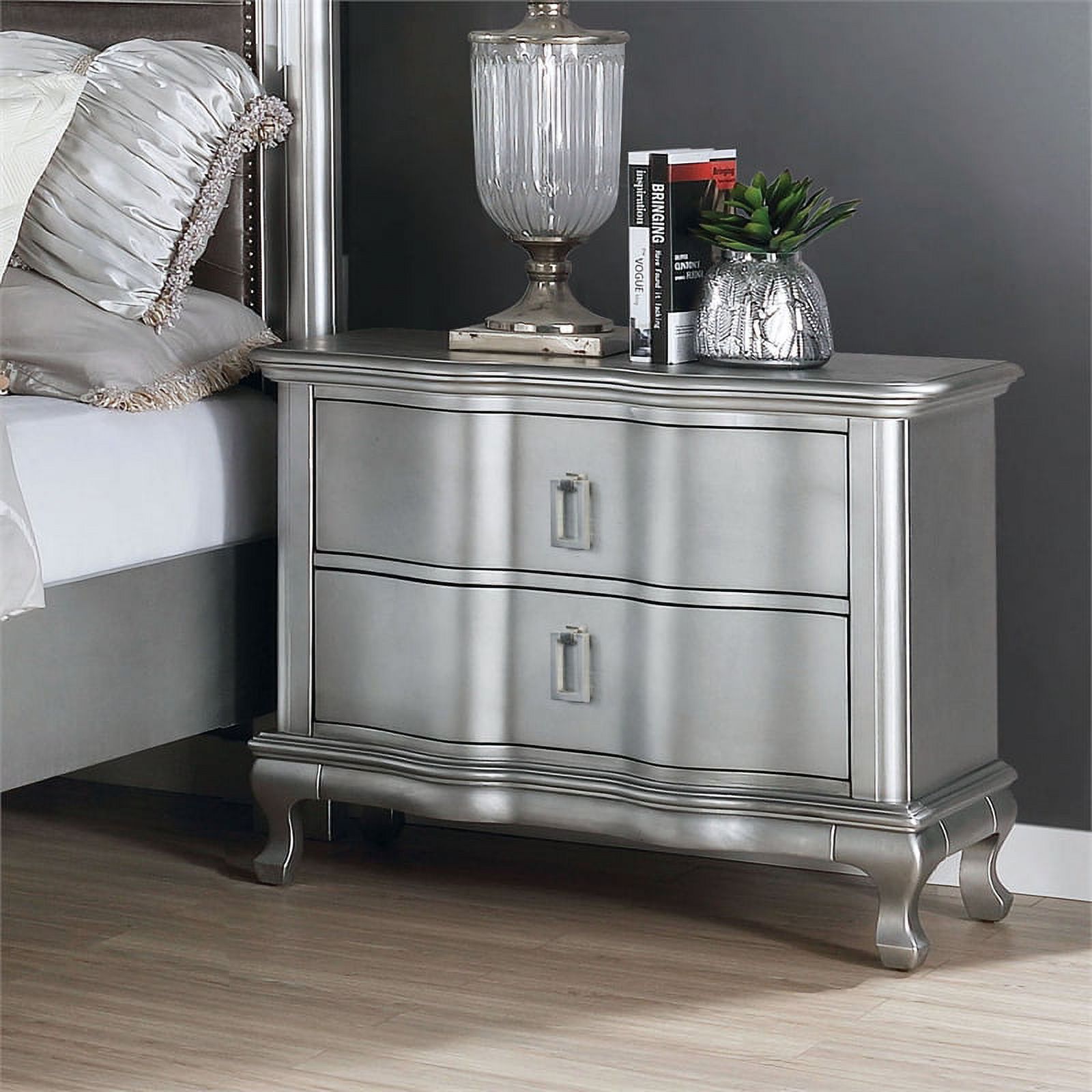 FOA Pappa Glam 3-Piece Silver Wood Bedroom Set - Cal King + Nightstand + Dresser