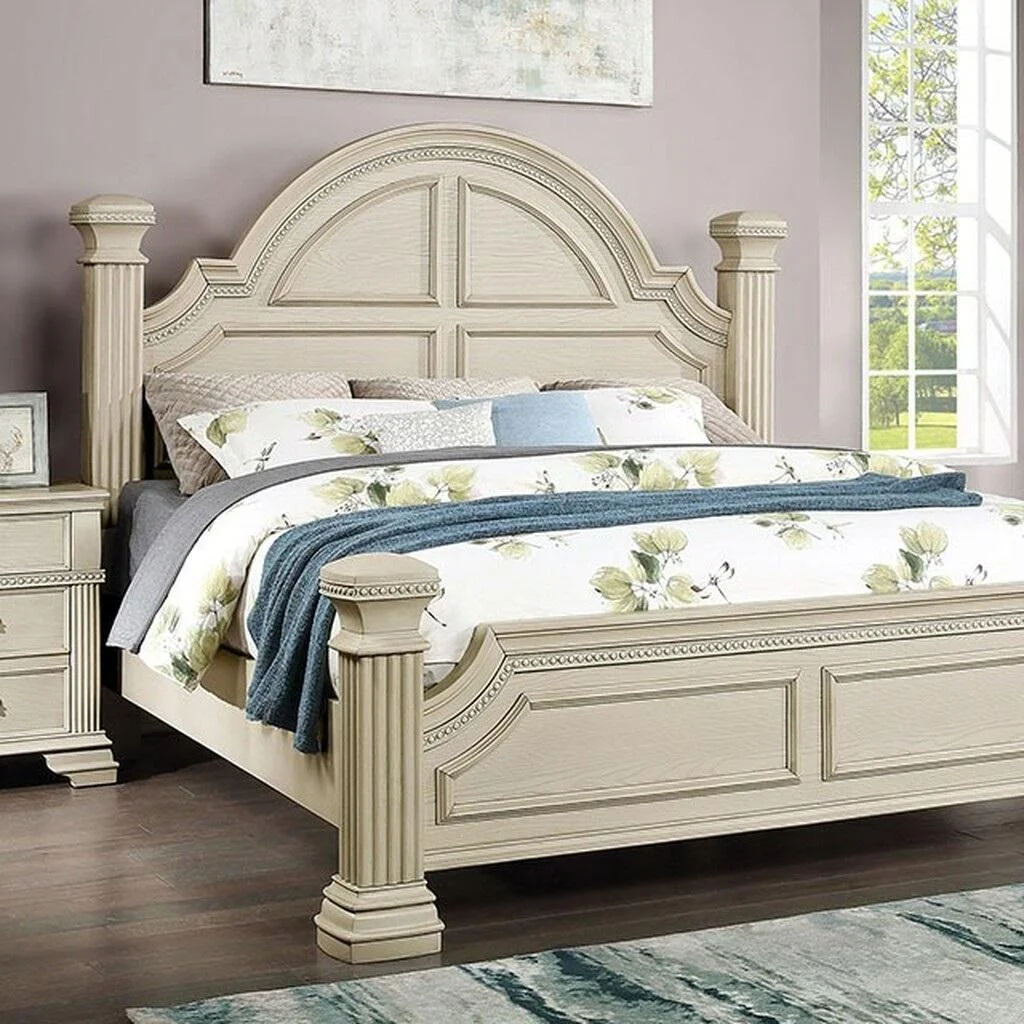 Antique White Solid Wood Queen Bedroom Set 5pcs FOA FOA7144WH Pamphilos