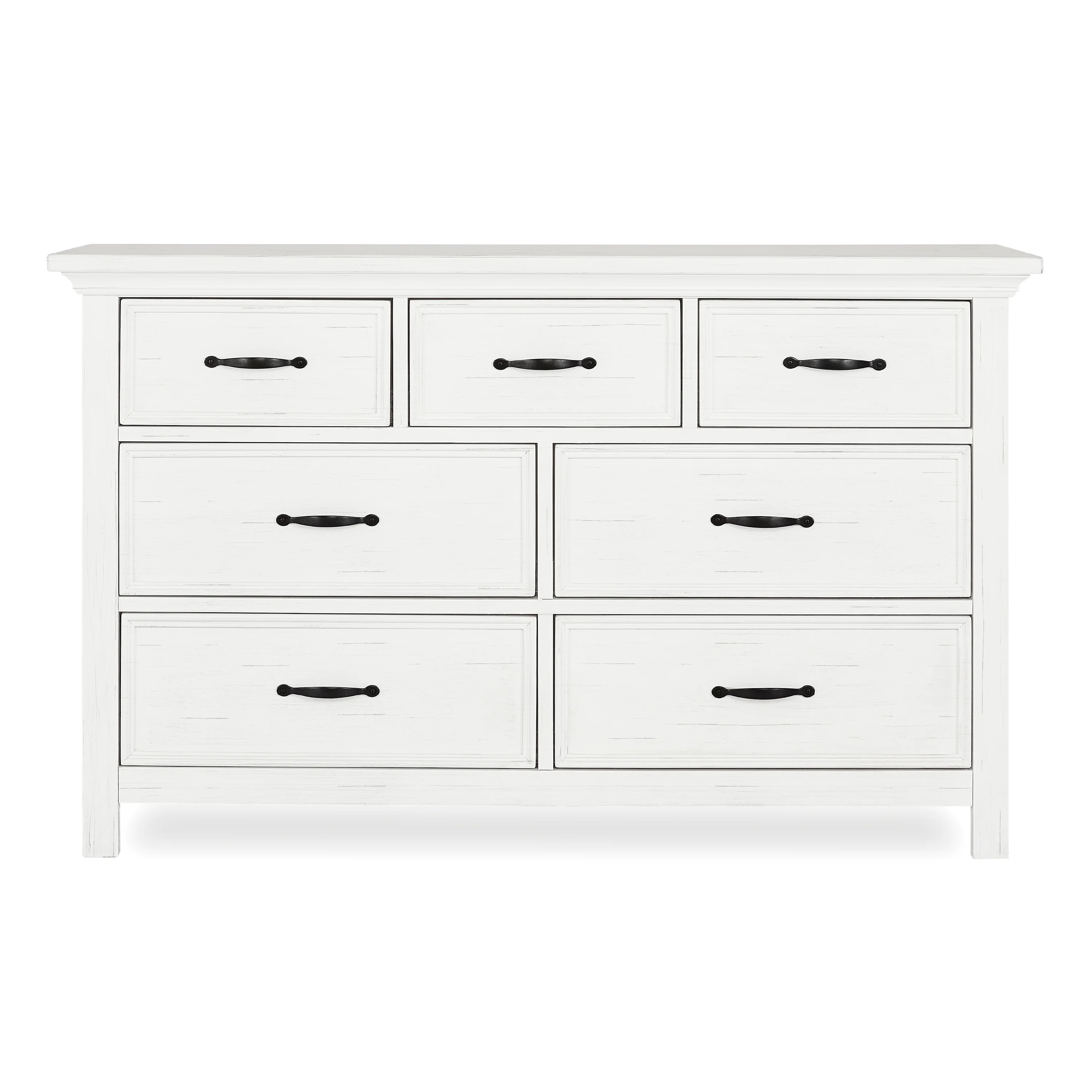Evolur Belmar Rustic 7-Drawer Double Dresser, White.