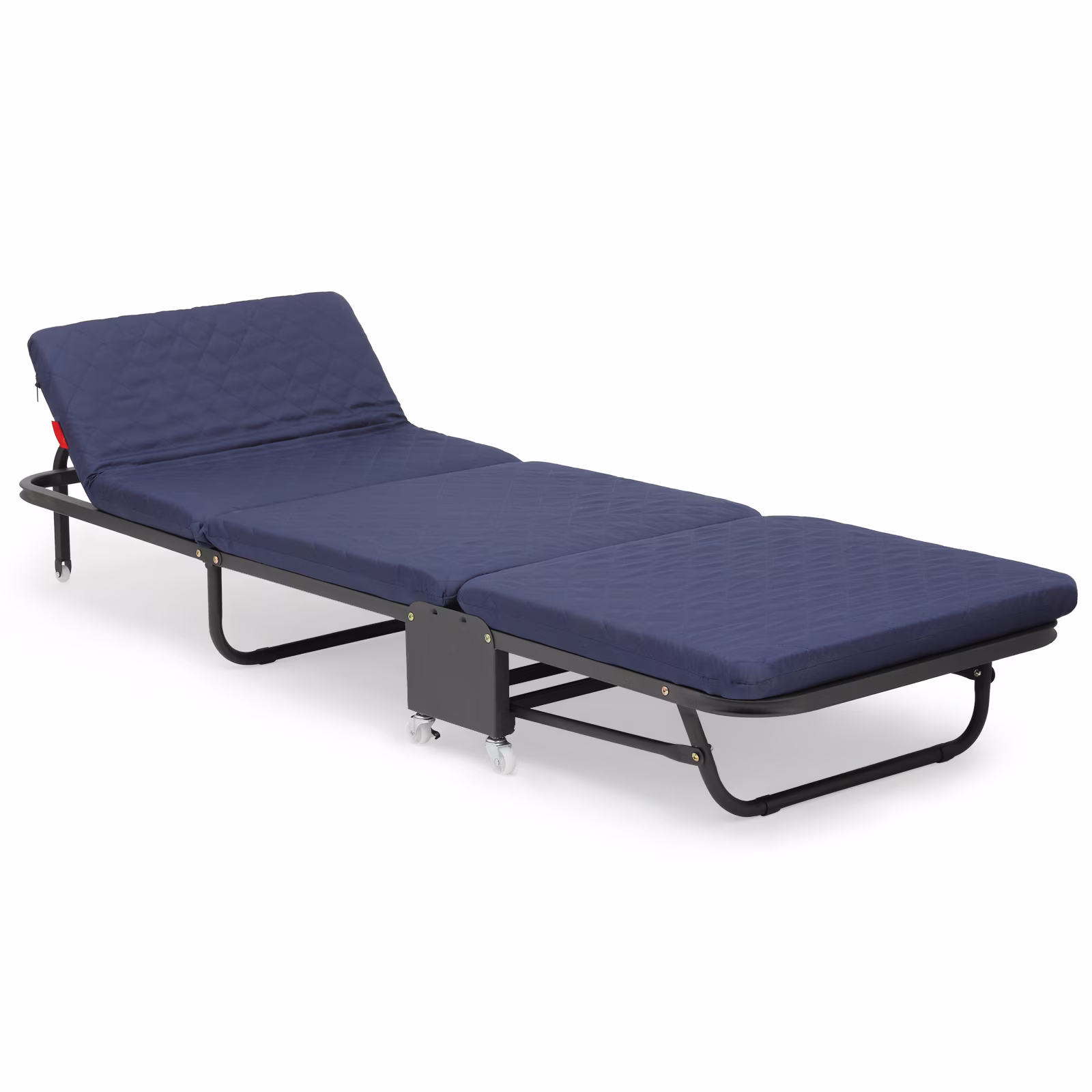 Magshion Folding Bed with Mattress, 6 Adjustable Positions Backrest, Portable Camping Cot Rollaway Bed for Adults with Wheels, Navy Blue