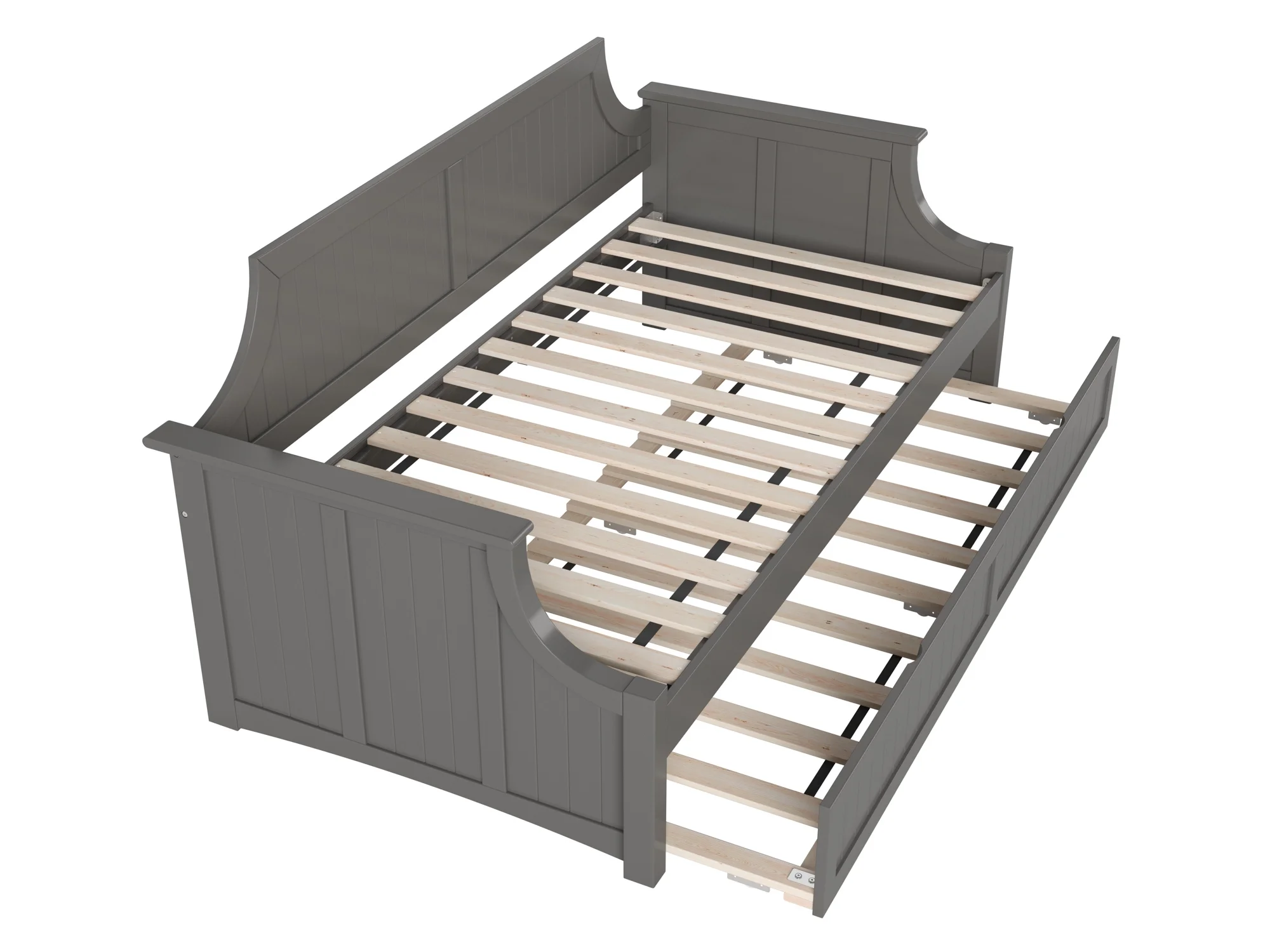 AFI Twin Daybed with Twin Trundle Roll Out Guest Bed in Solid Wood Cambridge Design, Grey