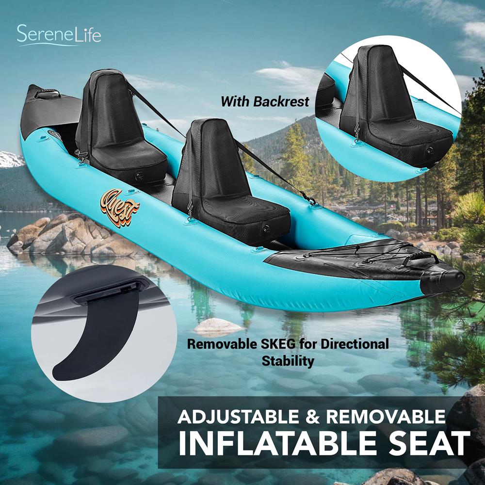 SereneLife 2 Person Inflatable Kayak - Double Kayak with Aluminum Paddles, Repair Kit - Aqua