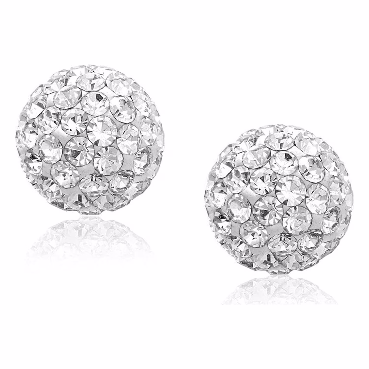 14k Yellow Gold Stud White Crystal Ball Earrings