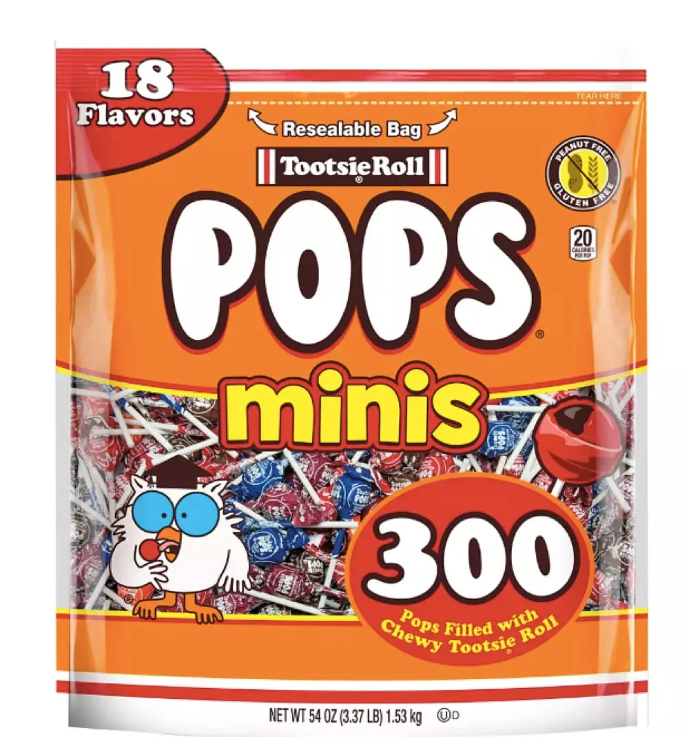 Tootsie Pop Miniatures 54 Ounce, 300 Count Bag, 18 Flavors Hard Candy Outside with Chewy Chocolatey Center