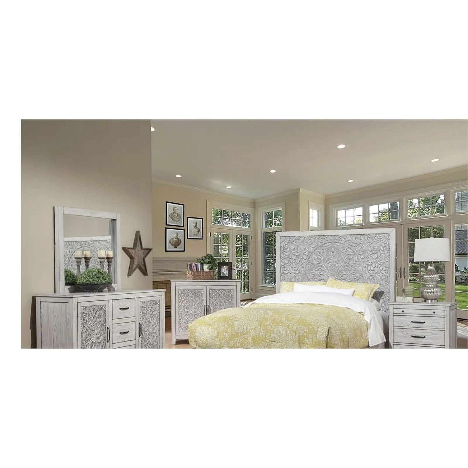 Home Square 3 Piece Set with Nightstand & King Headboard in Weathered Light Gray