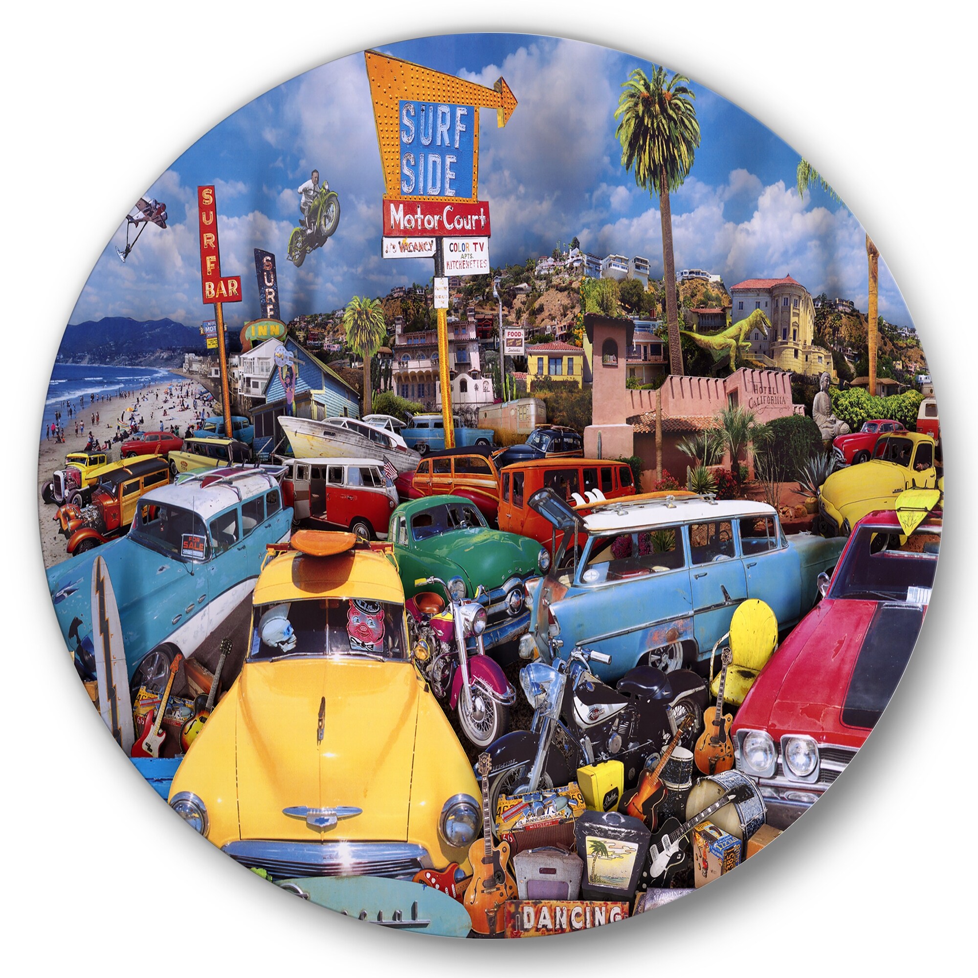 DESIGN ART Designart 'Malibu Surf Bar' Modern & Contemporary Metal Circle Wall Art 11 X 11 - Disc Of 11 Inch