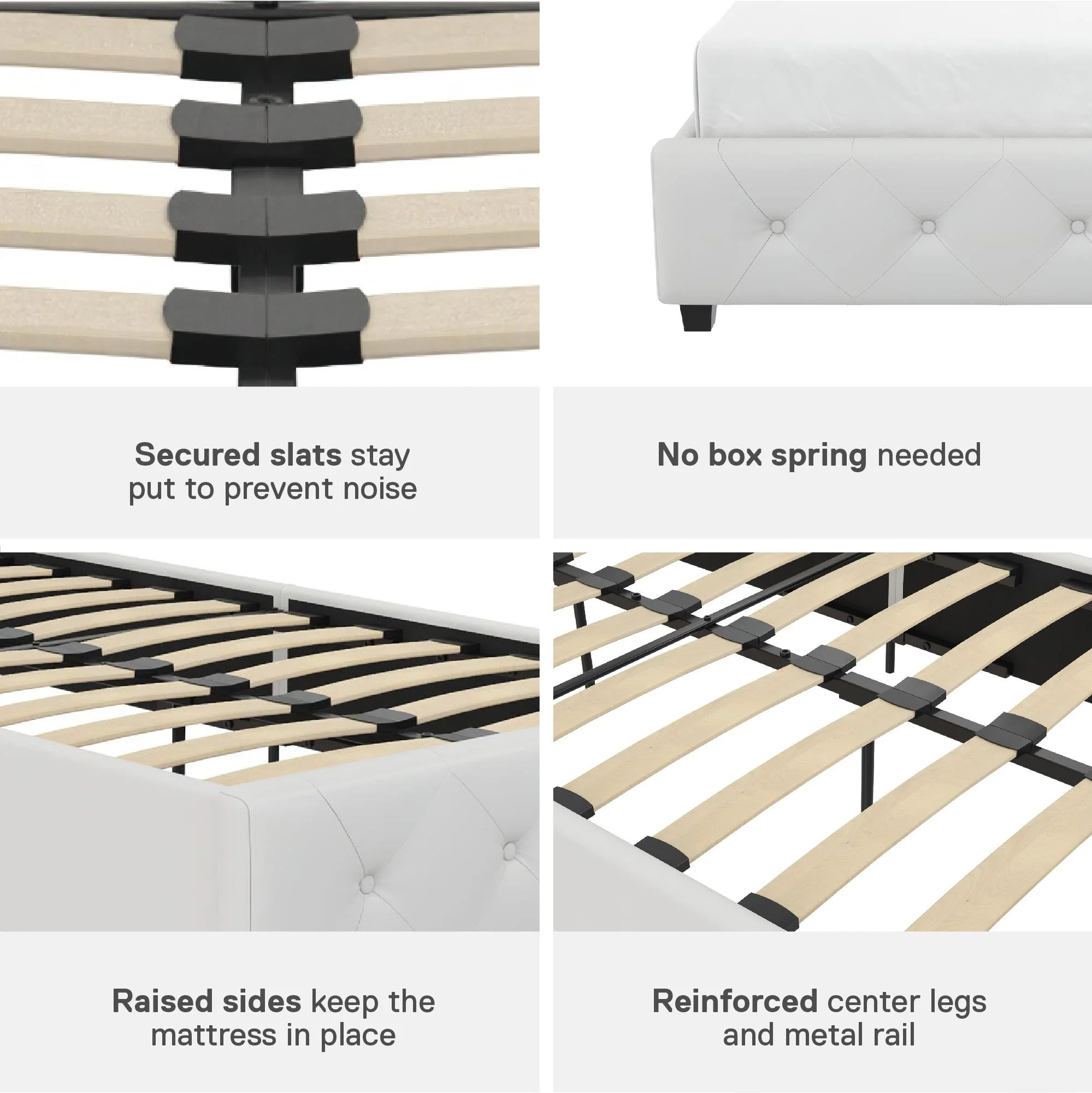 DHP Dakota Upholstered Bed with Signature Sleep Tranquil 8-Inch Pocket Spring Mattress, Twin, White