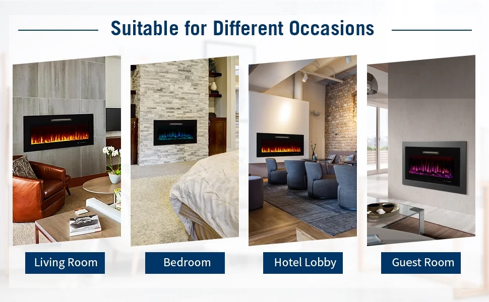 Danrelax 36'' Recessed Mounted Electric Fireplace Insert, 750/1500W