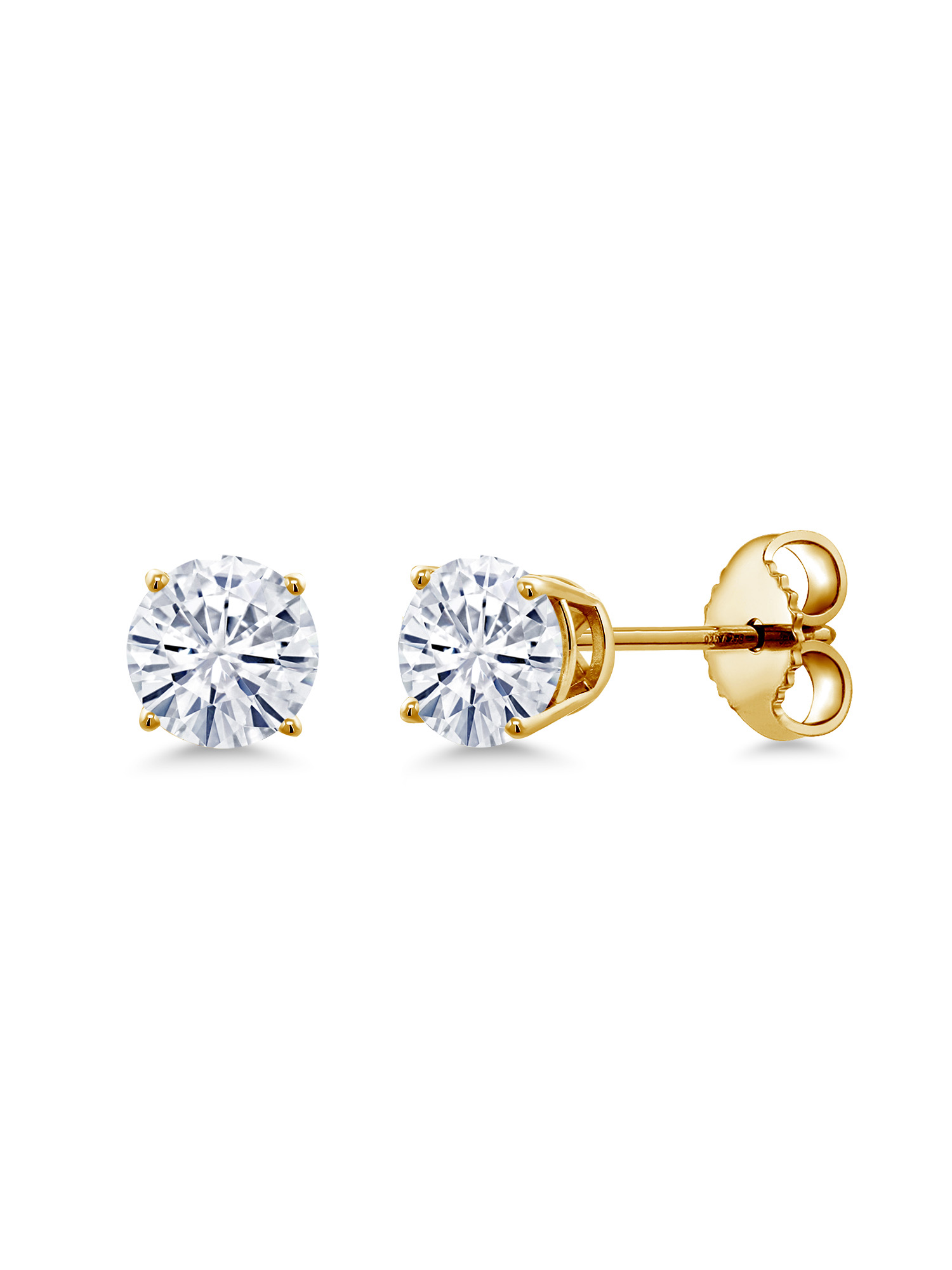 Gem Stone King 18K Yellow Gold Plated Silver White Moissanite Stud Earrings For Women (0.46 Cttw, Round 4MM)
