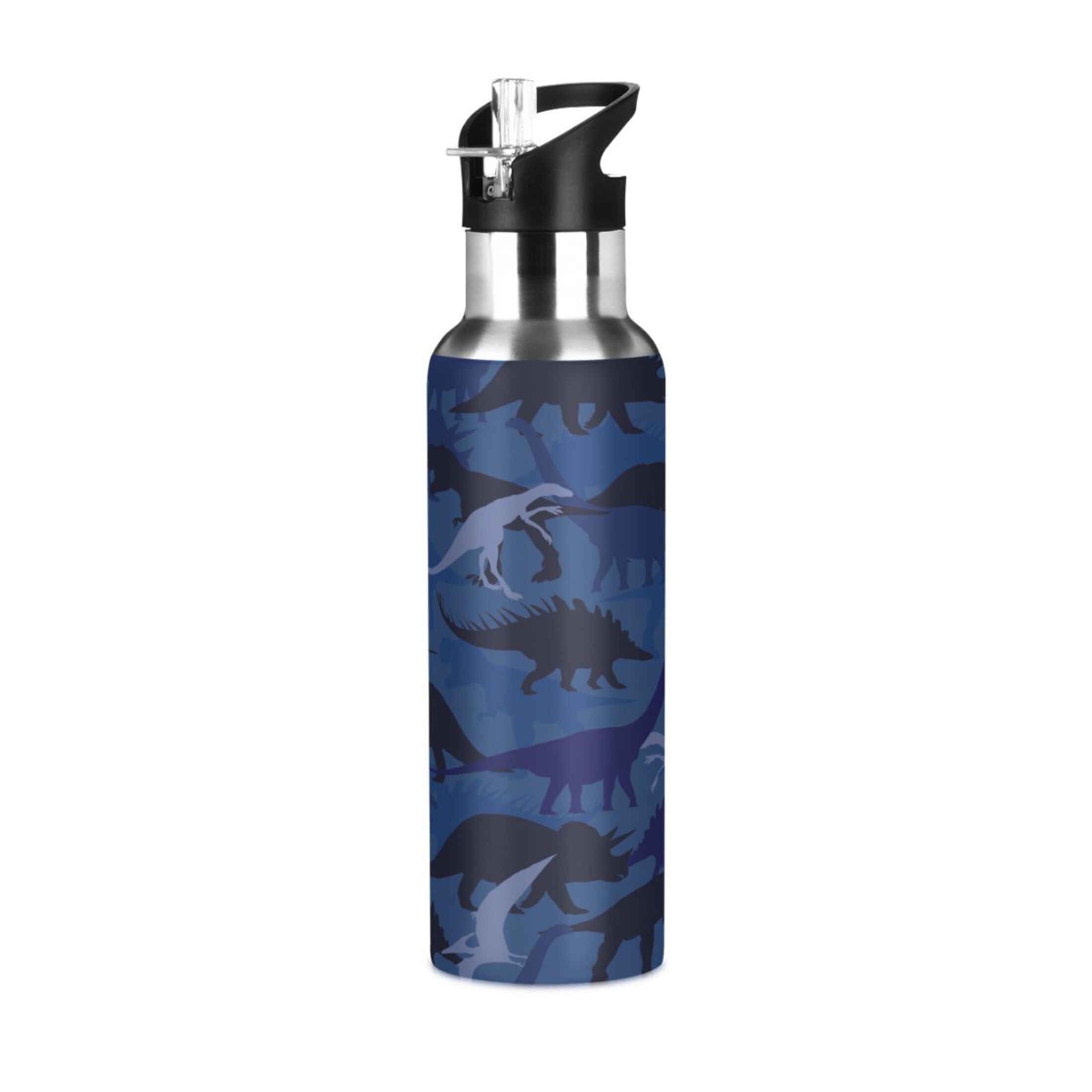 Water Bottle with Straw Lid Leak Dinosaur Blue Camouflage Stainless Steel Insulated Thermos Vacuum Flask for Cold Hot Drinking for Sports Camping Gym Yoga