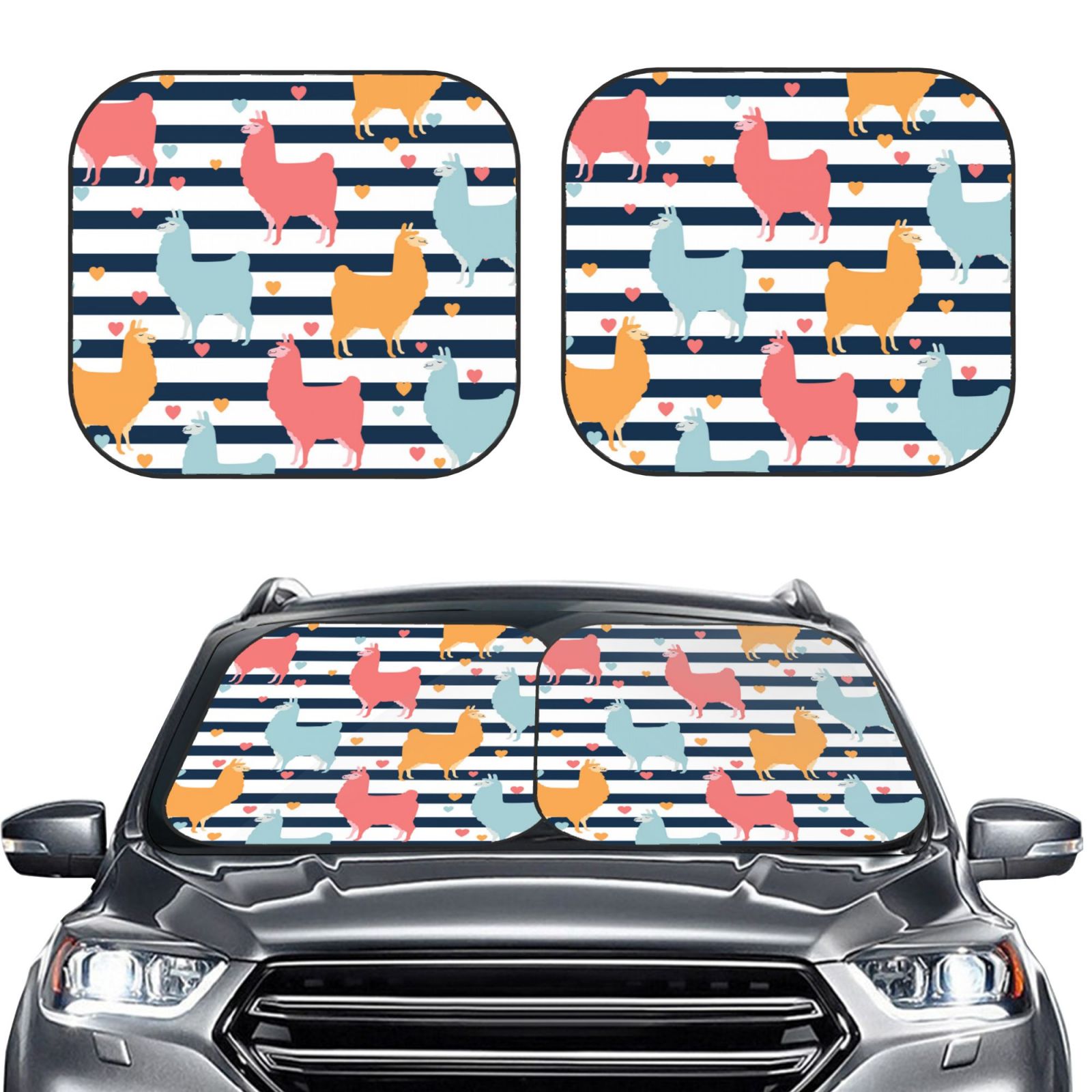Lukts Colorful Llama Print 2 Piece Car Sun Shade Windshield,Foldable Car Shade Front Windshield With Keeps Your Vehicle Cool, For Most Sedans Suv And Trucks - Small