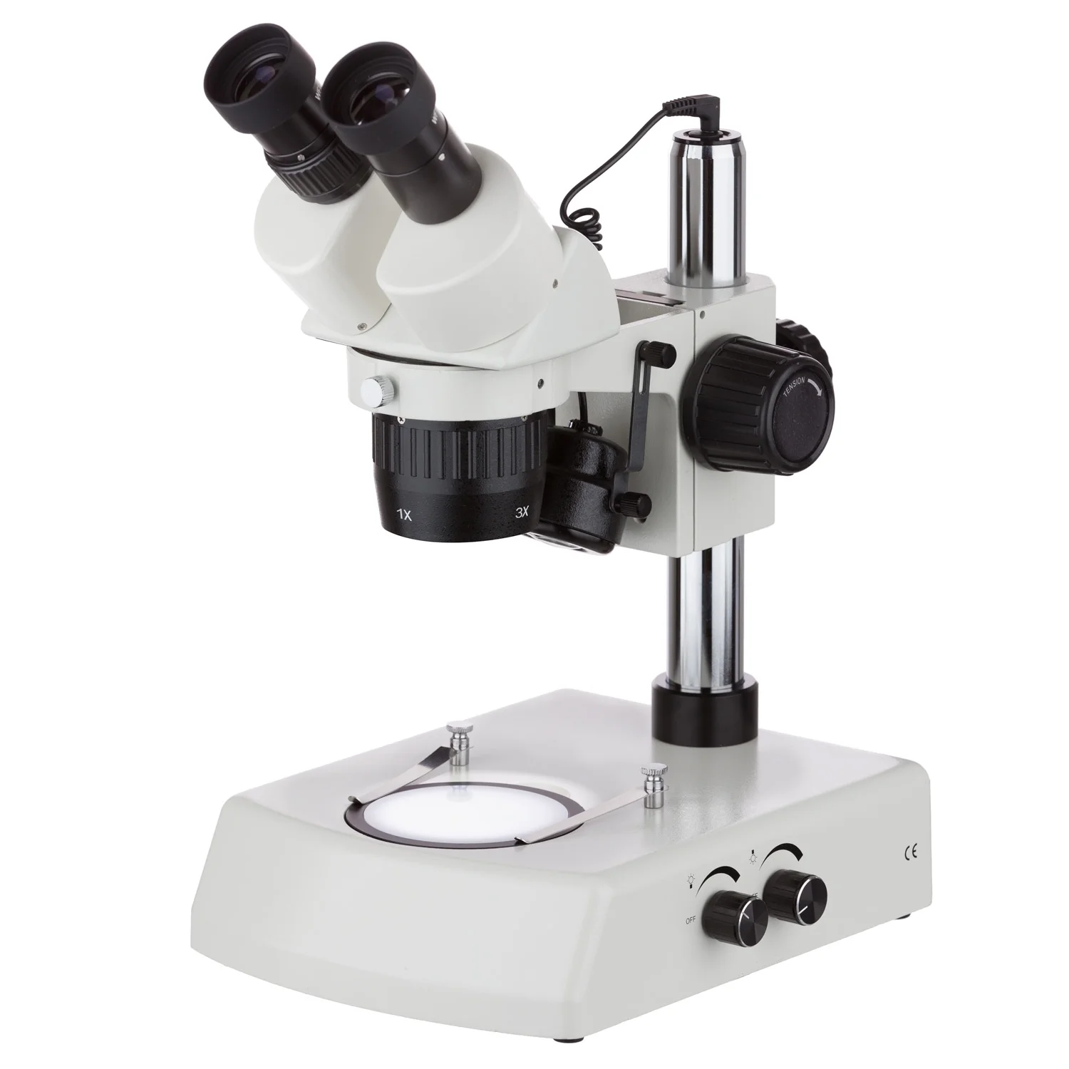 AmScope 10X-30X Multi-Power Pillar Stand Stereo Microscope with Top & Bottom LED Lights New