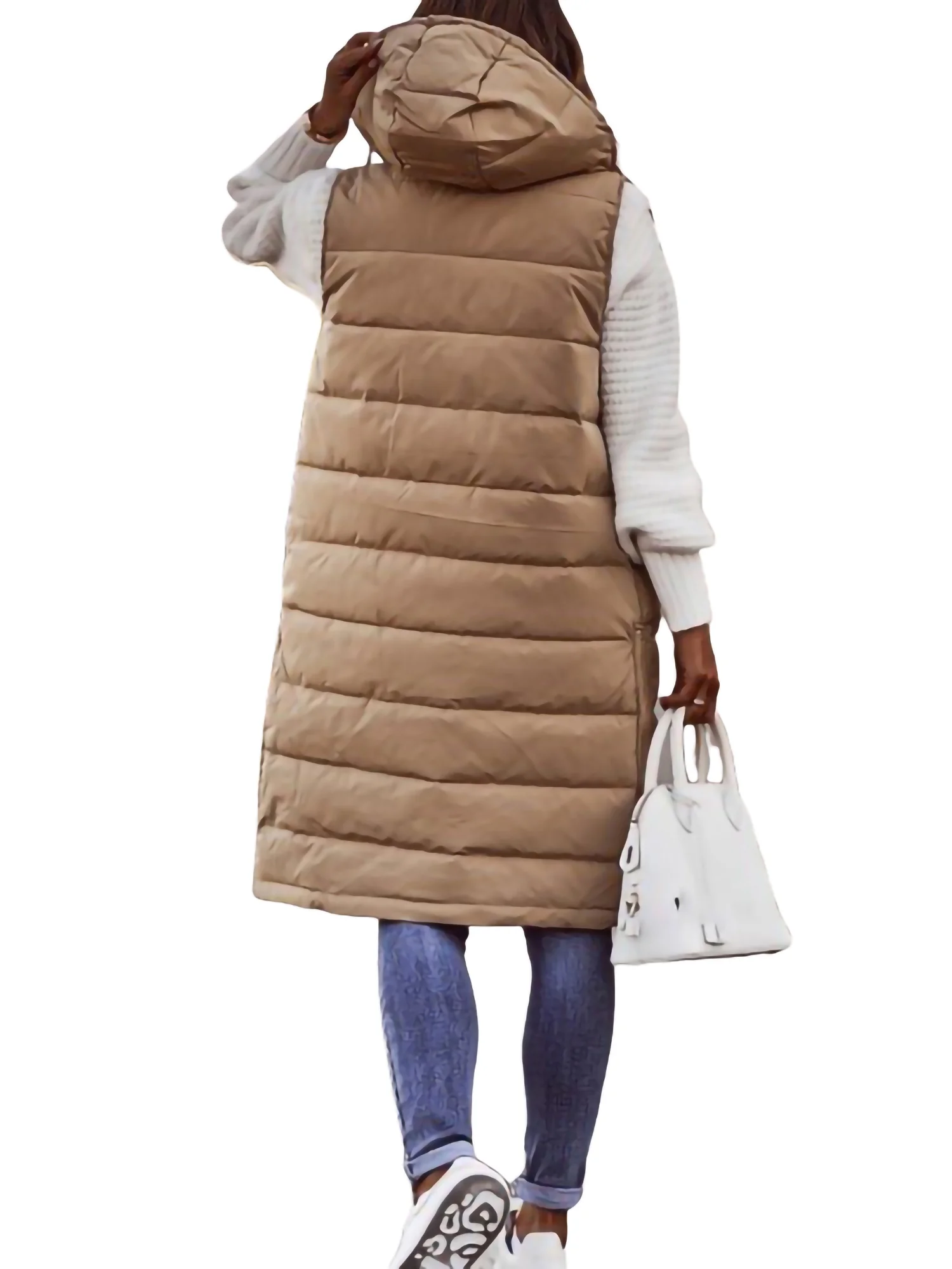 Women's Long Cotton Vest Coat ,Casual Slim Warm Hooded Vest Jacket Lightweight Outerwear