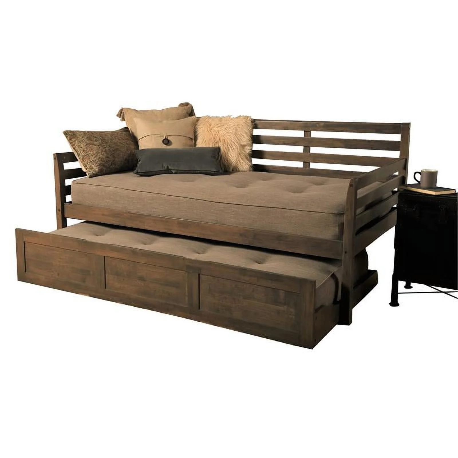 Home Square 3-Piece Set with 2 Daybed Mattresses & Daybed in Rustic Walnut