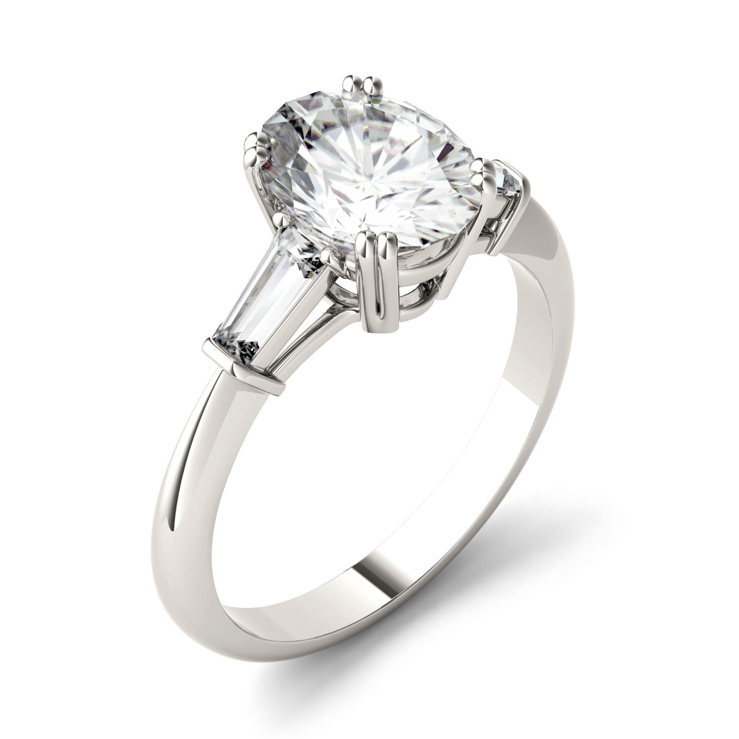 14K White Gold Oval Moissanite by Charles & Colvard Engagement Ring 2.47 DEW