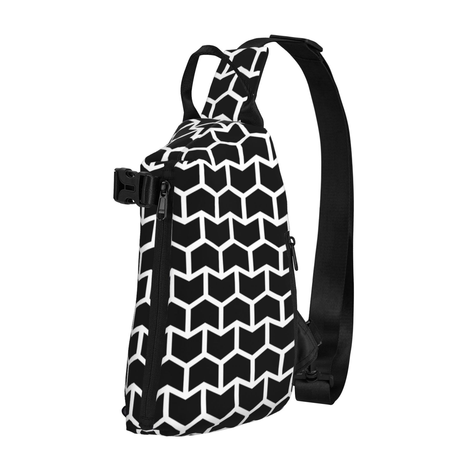 ZNDUO Small Sling Crossbody Backpack, Abstract Zigzag Houndstooth Pattern Lightweight One Strap Sling Bag Backpack for Hiking Walking Biking Travel Cycling