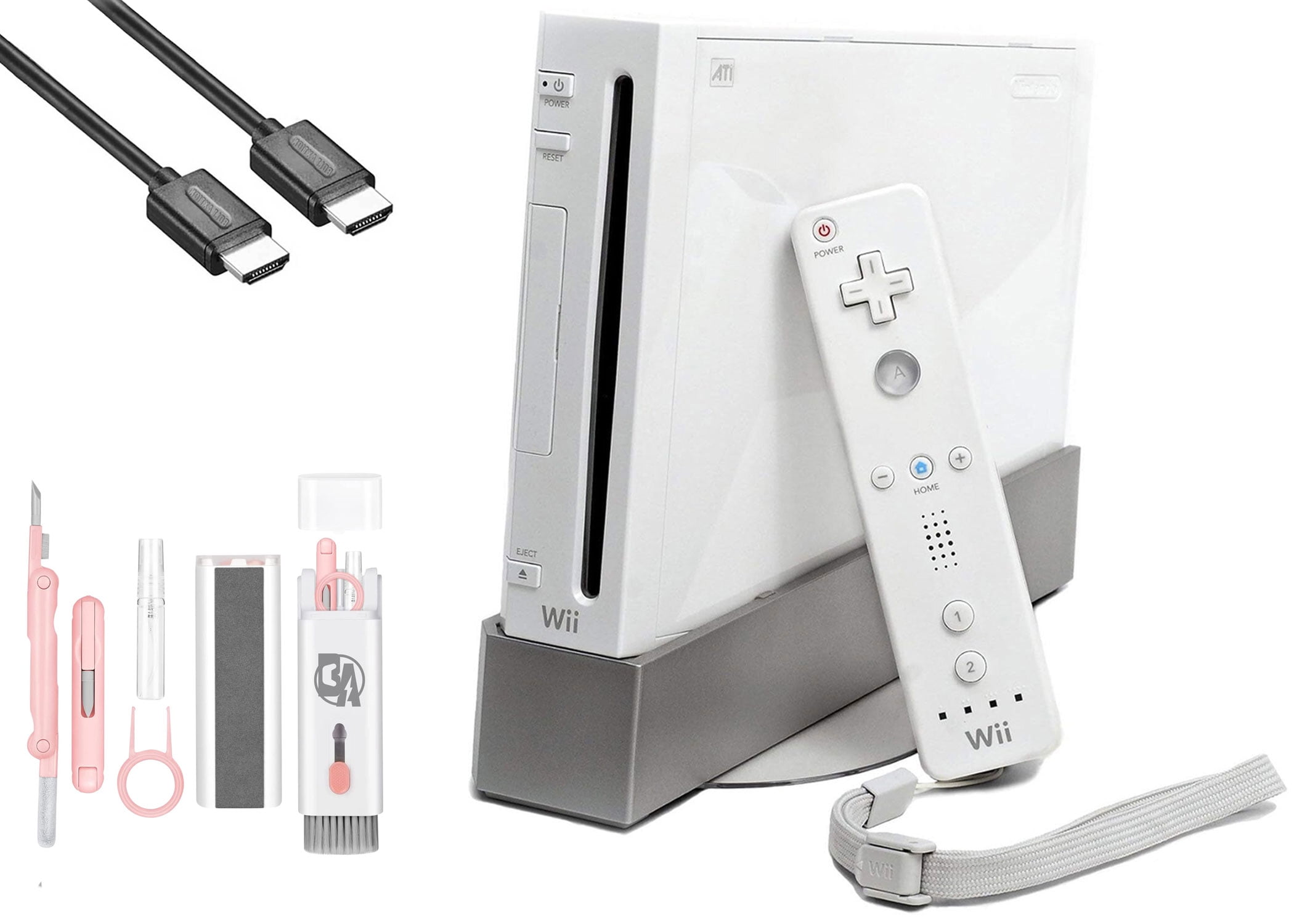 Nintendo Wii White Gaming Console + HDMI Cable Cleaning Kit BOLT AXTION Bundle Like New