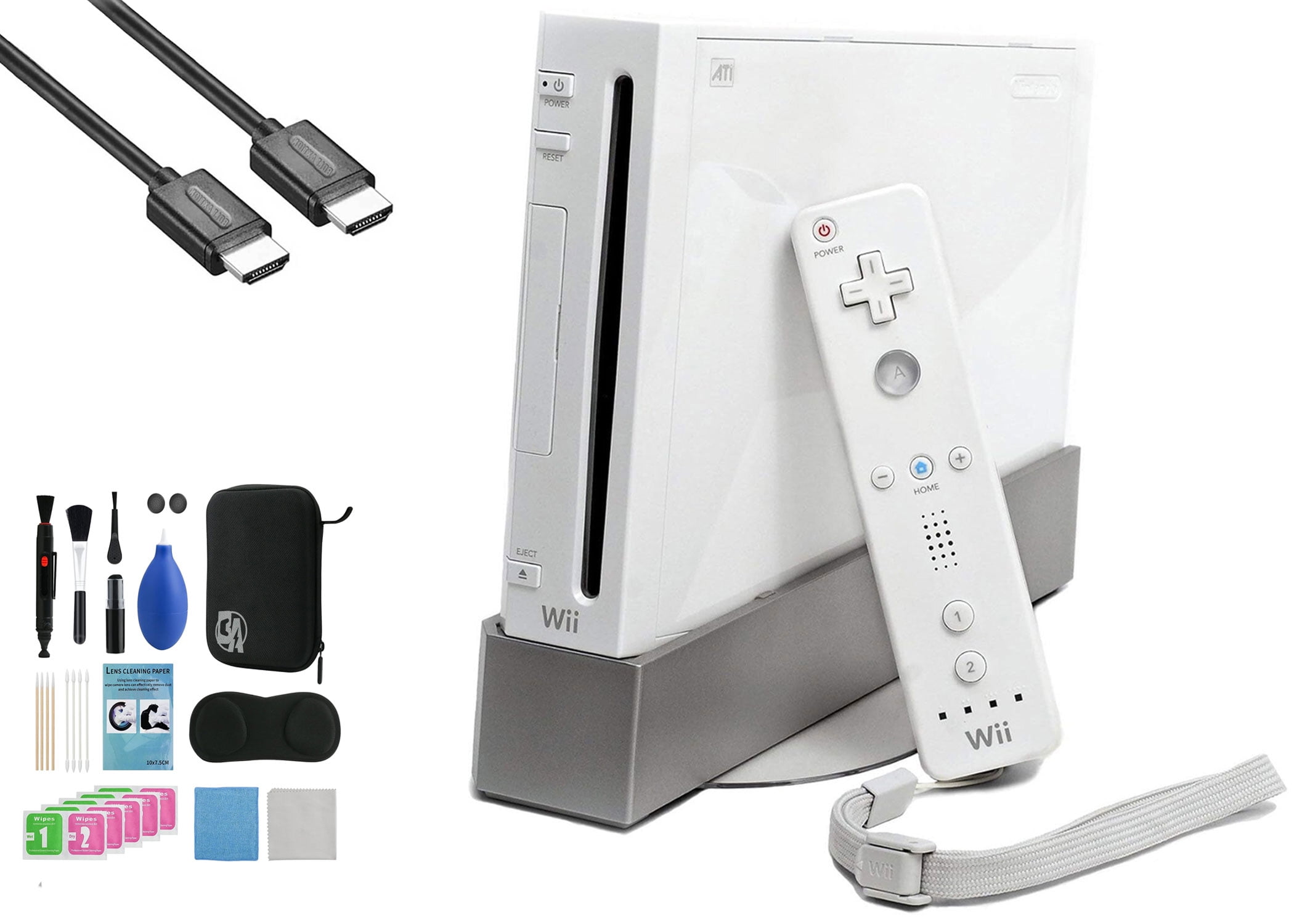 Pre-Owned Nintendo Wii White Gaming Console + HDMI Cable Cleaning Kit BOLT AXTION Bundle (Refurbished: Like New)
