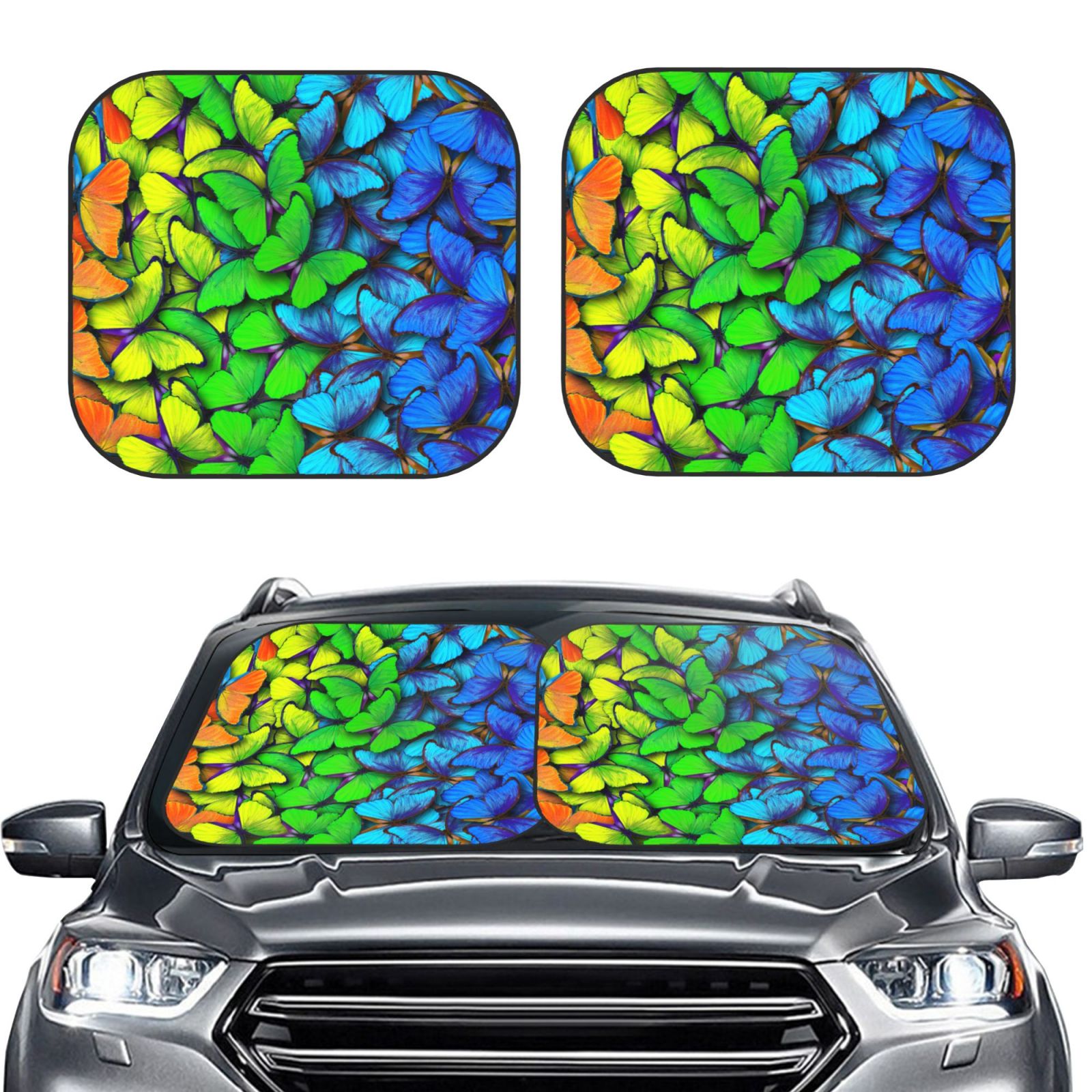 Lukts Multicolored Butterflies Print 2 Piece Car Sun Shade Windshield,Foldable Car Shade Front Windshield With Keeps Your Vehicle Cool, For Most Sedans Suv And Trucks - Small