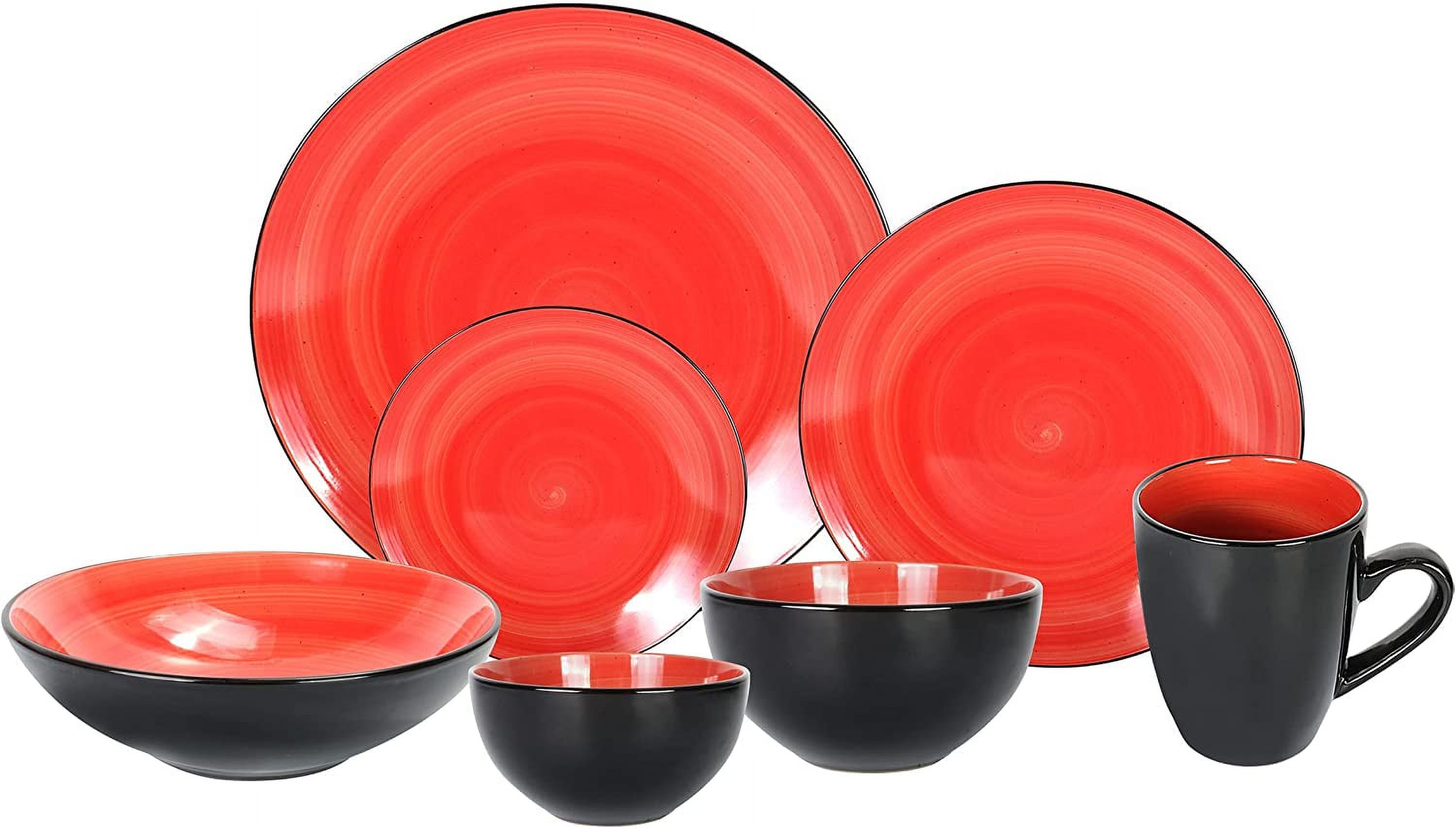 Stoneware Sonoma Dinnerware Set, Black + Speckled Spin Wash (56Pc Set, Red)