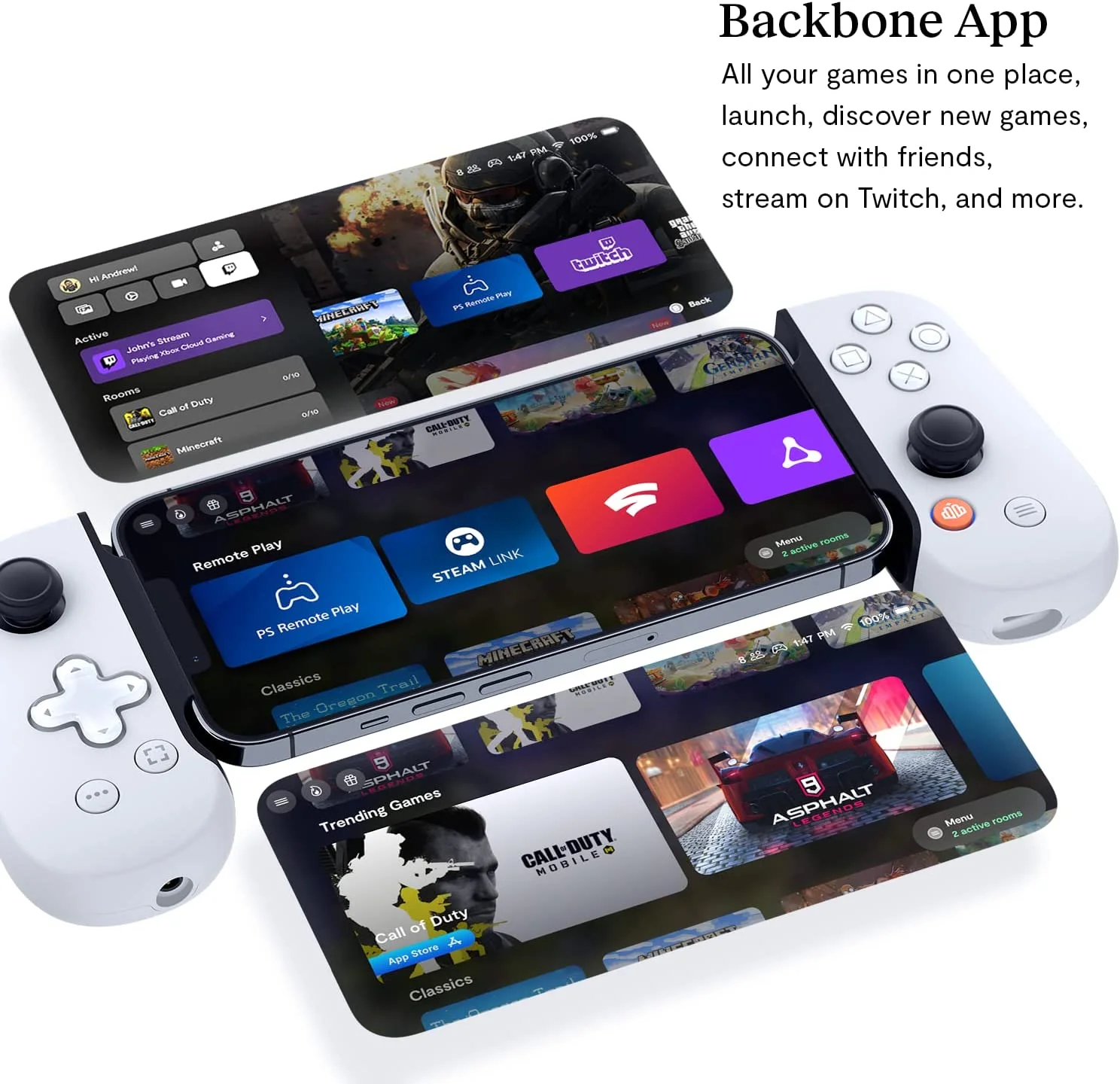 One Mobile Gaming Controller for iPhone - Turn Your iPhone into a Gaming Console - Play Xbox, PlayStation, Call of Duty, & More BOLT AXTION Bundle Like New