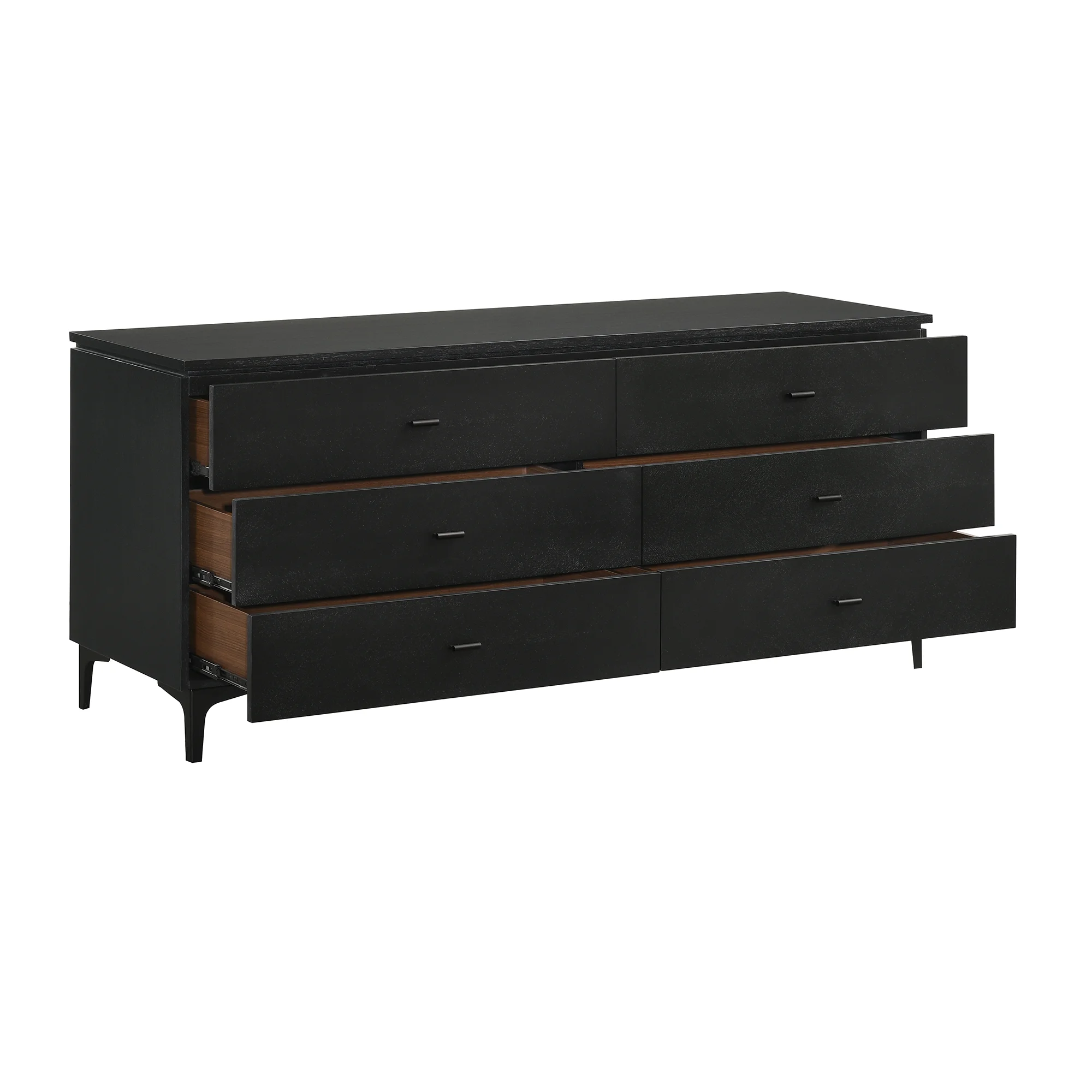 Armen Living Legend 6-Drawer Modern Wood Dresser with Metal Legs in Black