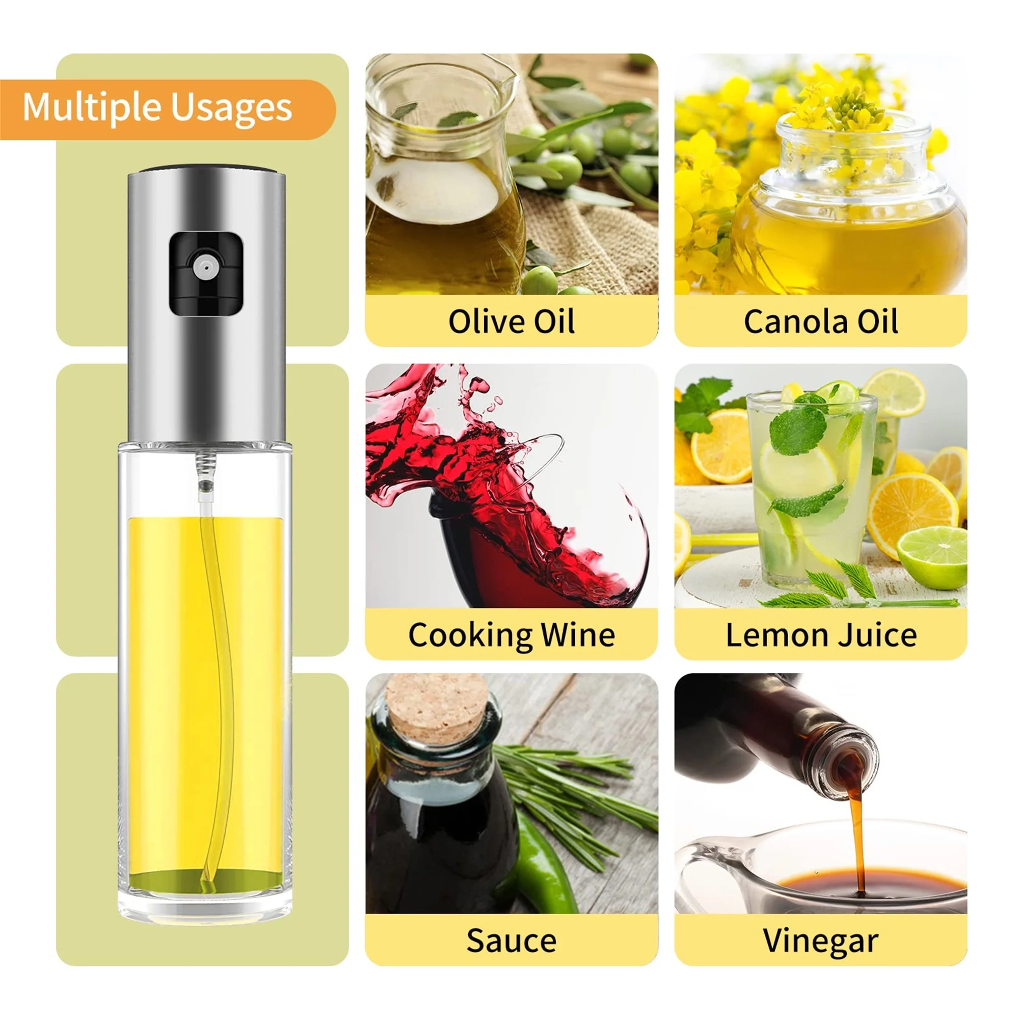 AIJIA Olive Oil Sprayer, 100ml Oil Vinegar Spray Dispenser Bottle, BPA Free Oil Sprayer Mister, Air Fryer Accessories Set of 2, Non-Aerosol Oil Spritzer for Salad, BBQ, Kitchen Baking, Roasting