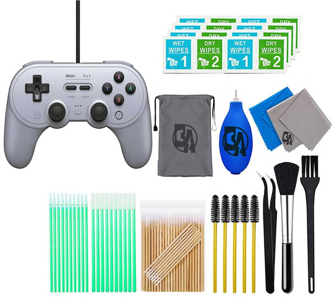 8BitDo - Pro 2 Wired Gamepad - Gray With Cleaning Manual Kit Bolt Axtion Bundle Used