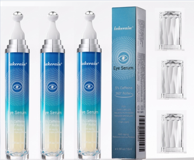 5% Caffeine Eye Serum, Anti-Aging Hydrating Eye Serum, Eye Roller Serum with 360° Massage Ball for Dark Circles Puffiness Wrinkles Fine Lines Pigmentation (3 pcs)