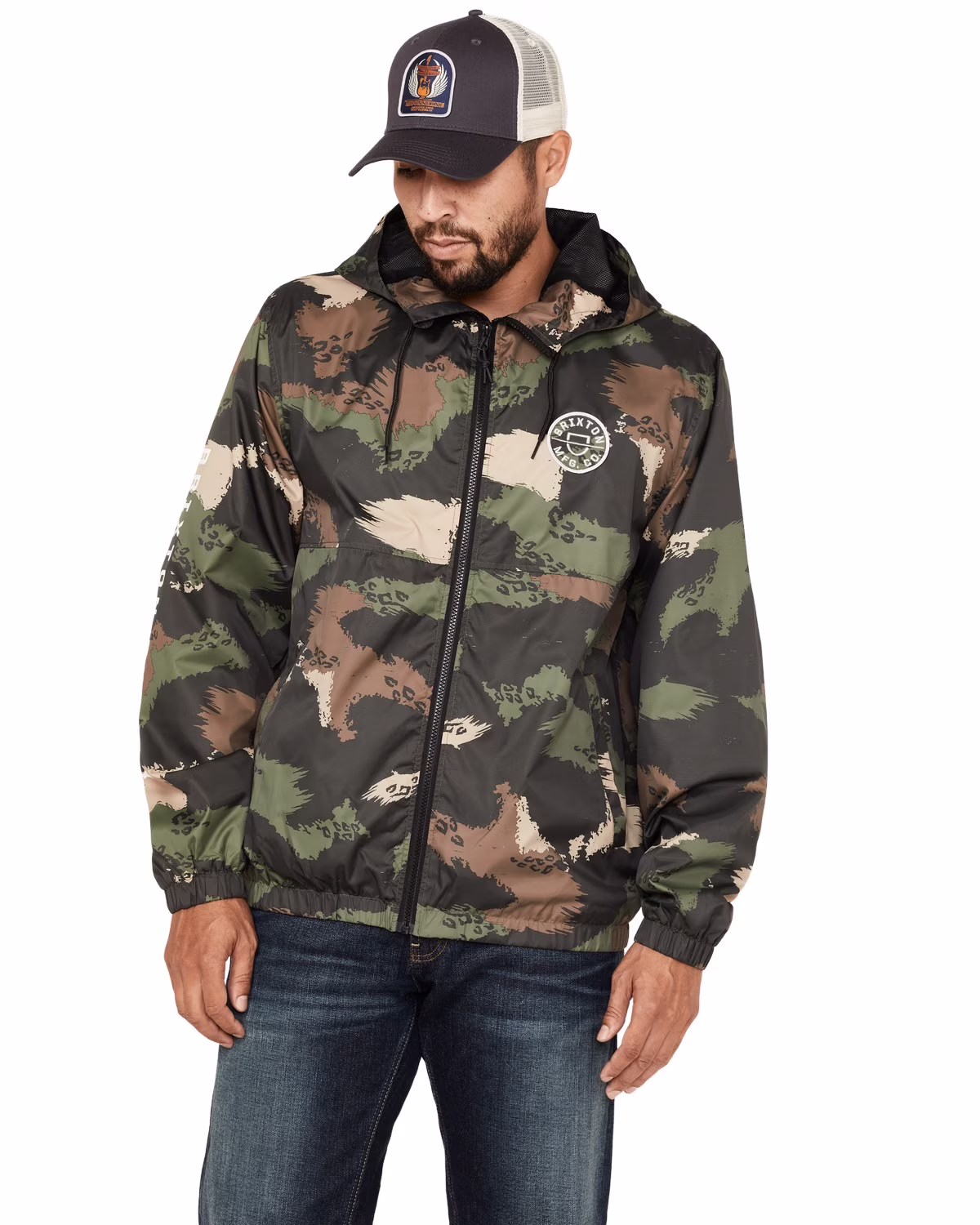 Brixton Men's Camo Print Claxton Crest Logo Graphic Hooded Zip Jacket Camouflage X-Large  US