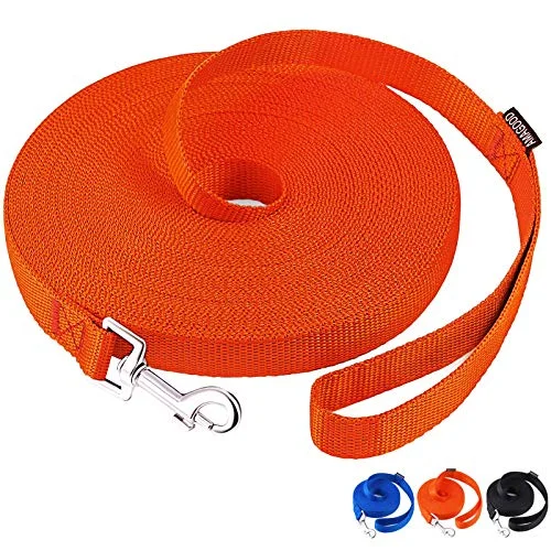 AmaGood Dog/Puppy Obedience Recall Training Agility Lead-15 ft 20 ft 30 ft 50 ft Long Leash-for Dog Training,Recall,Play,Safety,Camping(30feet, Orange)