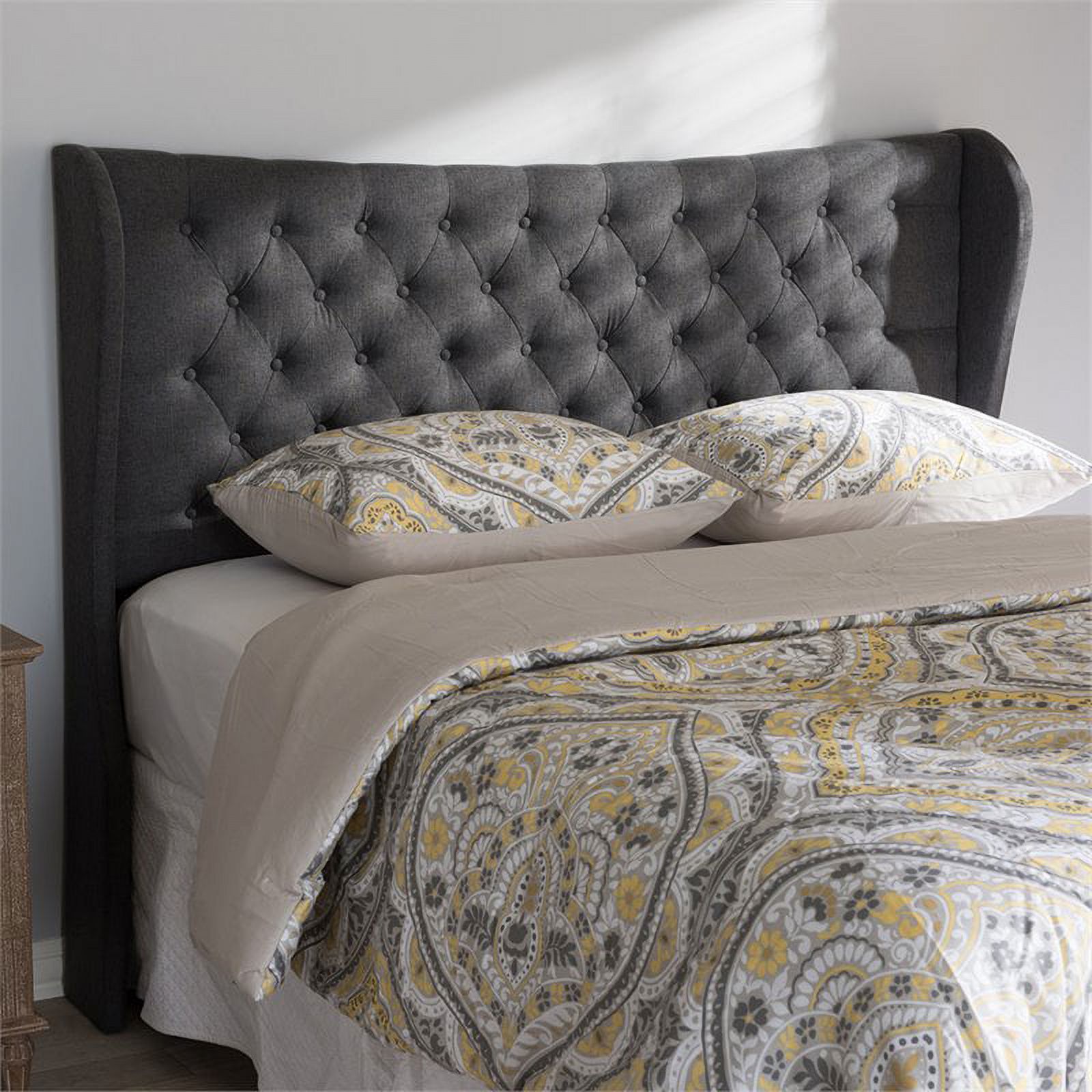 Bowery Hill Contemporary Fabric Full Winged Panel Headboard in Gray