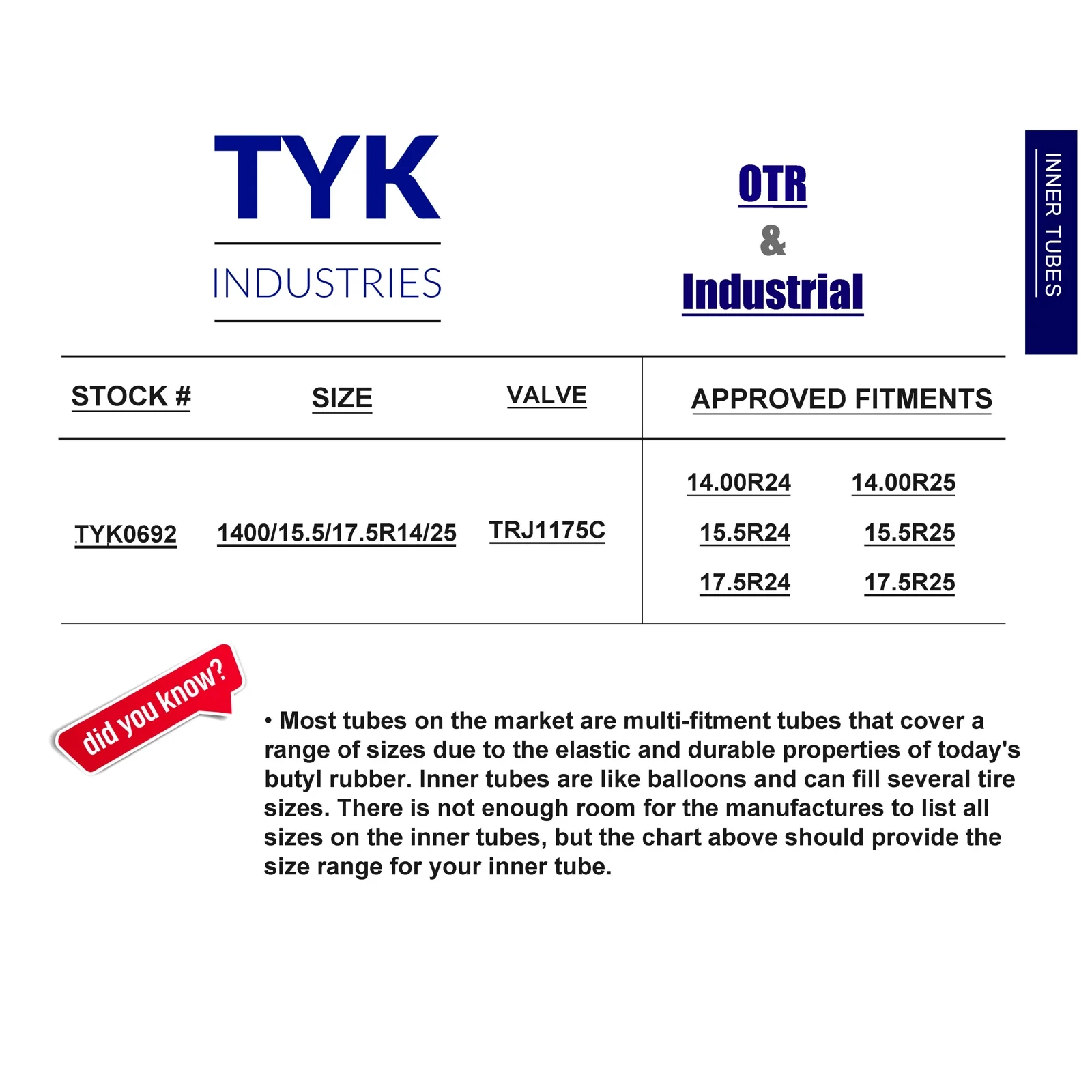 14.00-24, 15.5-24, 17.5-24  Loader Grader OTR Tire Inner Tube Radial Bias