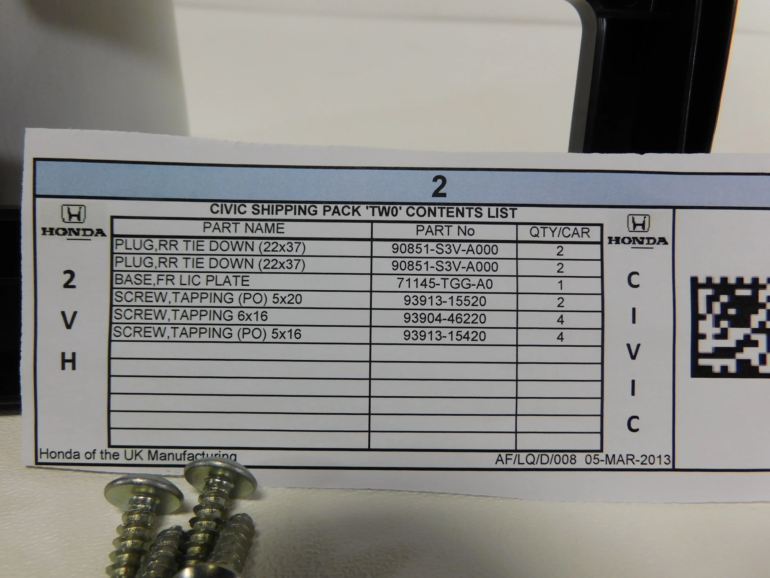 Pre-Owned 21 Honda Civic Front License Plate Mount OEM LKQ (Good)